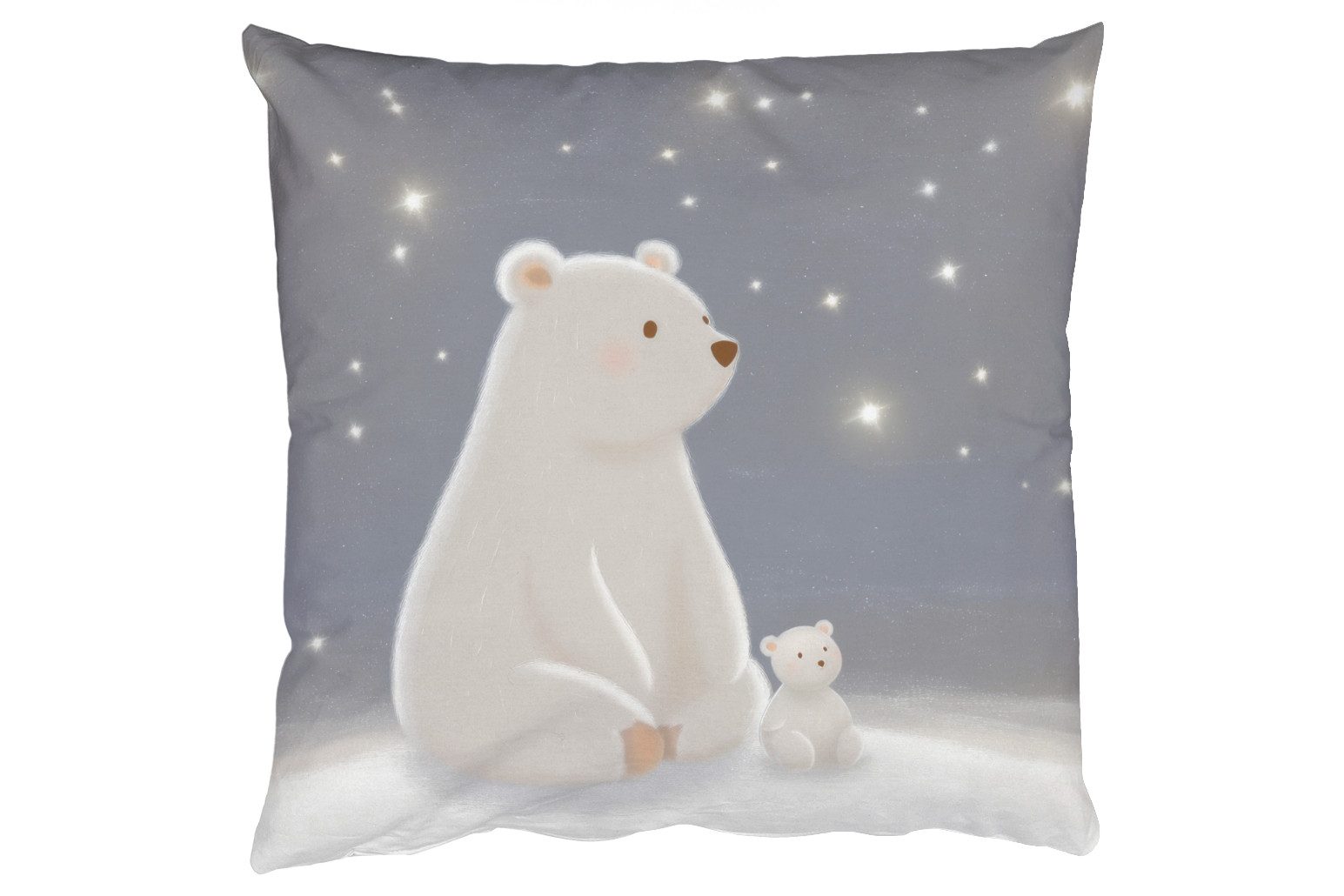 MuchoWow Dekokissen Eisbär - Schnee - Sterne - Blau, Zierkissen mit Kissenfüllung, Deko, Sofakissen, 50x50 cm
