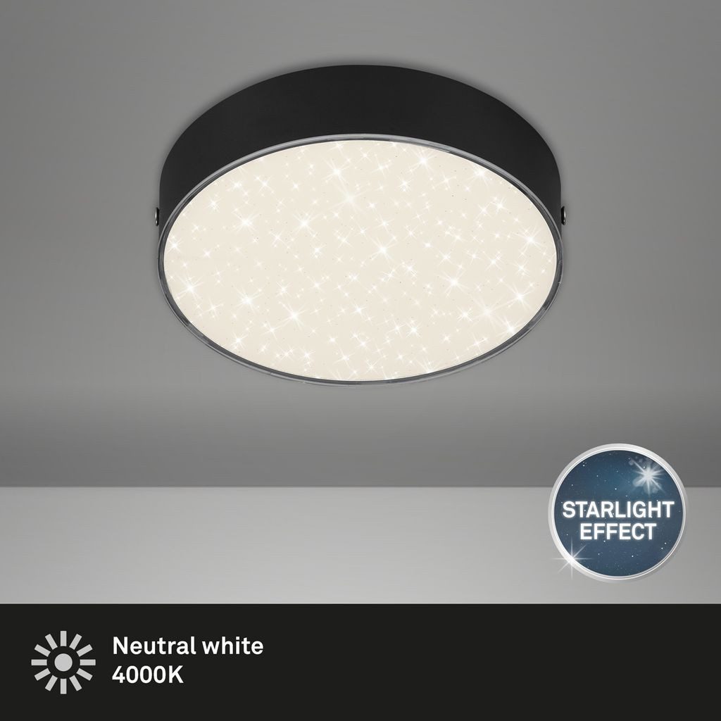 Briloner Leuchten LED Deckenleuchte 7072-415, Sternenhimmel, LED fest integriert, 2700K - Extra-Warmweiß, Deckenlampe, 15,7x3,6cm, Schwarz, 11W, Wohnzimmer, Schlafzimmer, Flur