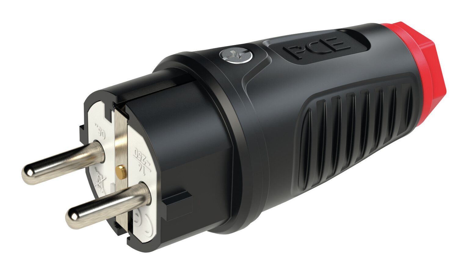 PCE Schuko-Stecker, Schutzkontaktstecker IP54 Vollgummi+Erdungss. 16A / 250V AC / 3p