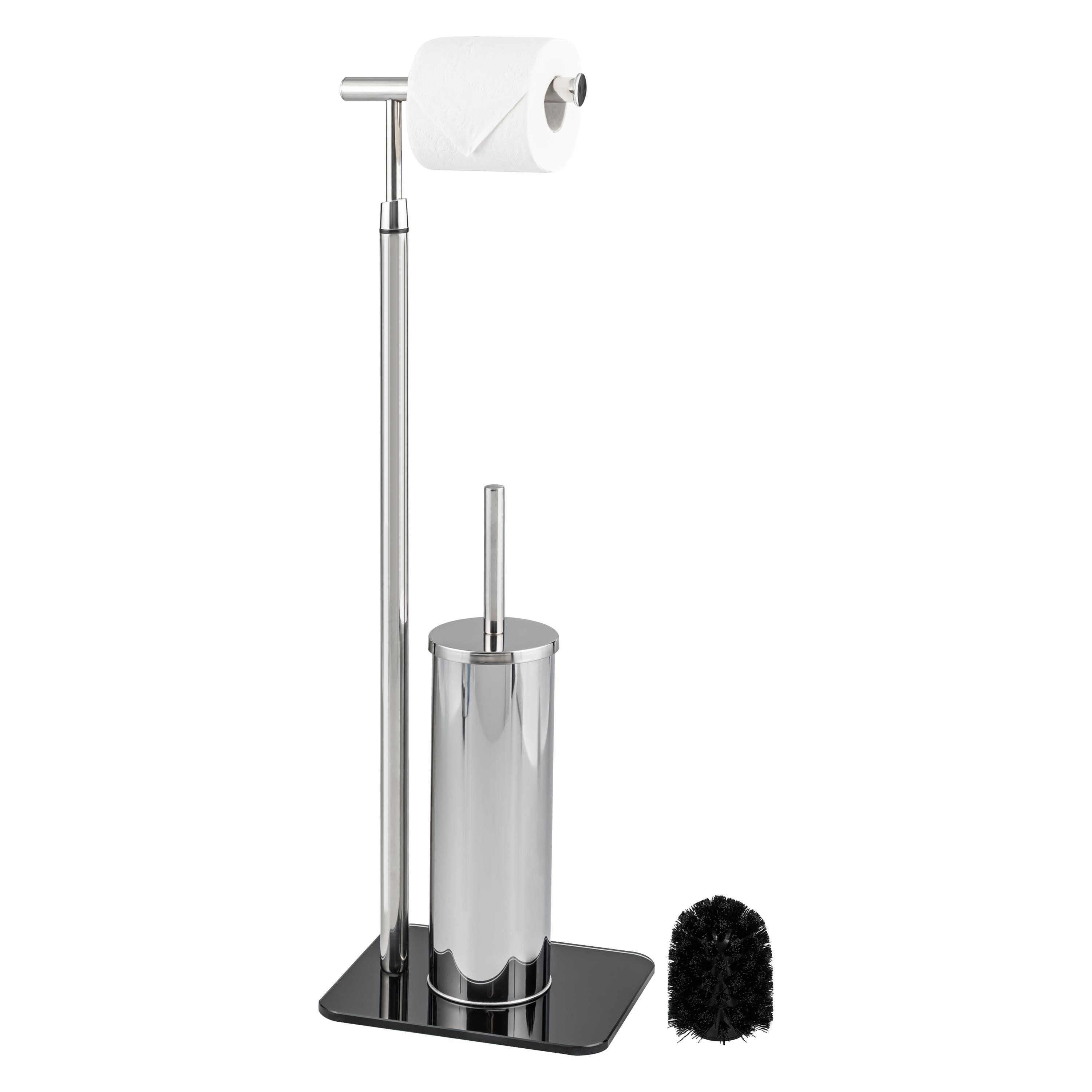bremermann WC-Garnitur Stand-WC-Garnitur 2in1, WC-Bürste, Rollenhalter, Edelstahl Glassockel