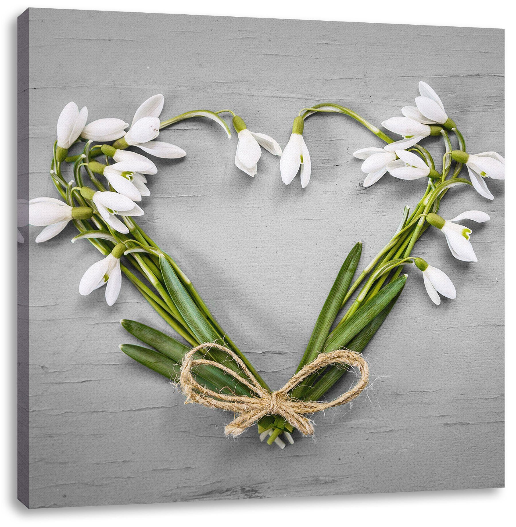 Pixxprint Leinwandbild bespannt, (1 Blumen, Herz aus Herz Zackenaufhänger fertig inkl. St), Blumen aus Leinwandbild