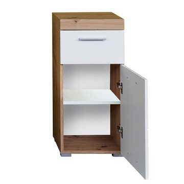 Newroom Kommode TrinityWildeicheWeiss, Wildeiche Weiß Hochglanz Kommode Badezimmer Schrank mit viel Staur...