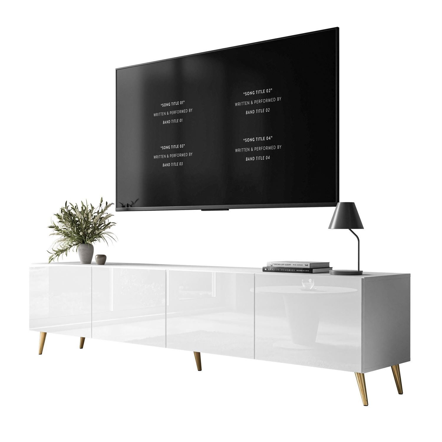 ALLHOUSE24 TV-Schrank LOGANTE 200 cm Breite Unterschrank TV Lowboard Metall Füße (2 x Schränke 100 cm breit) 200 cm Breite
