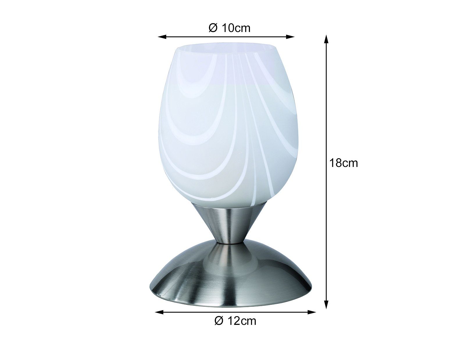 meineWunschleuchte LED Nachttischlampe, Glas Fensterbank per LED Lampenschirm marmoriert für Silber-Weiß wechselbar, 18cm Dimmfunktion, mit kleine Touch dimmbar Warmweiß, H