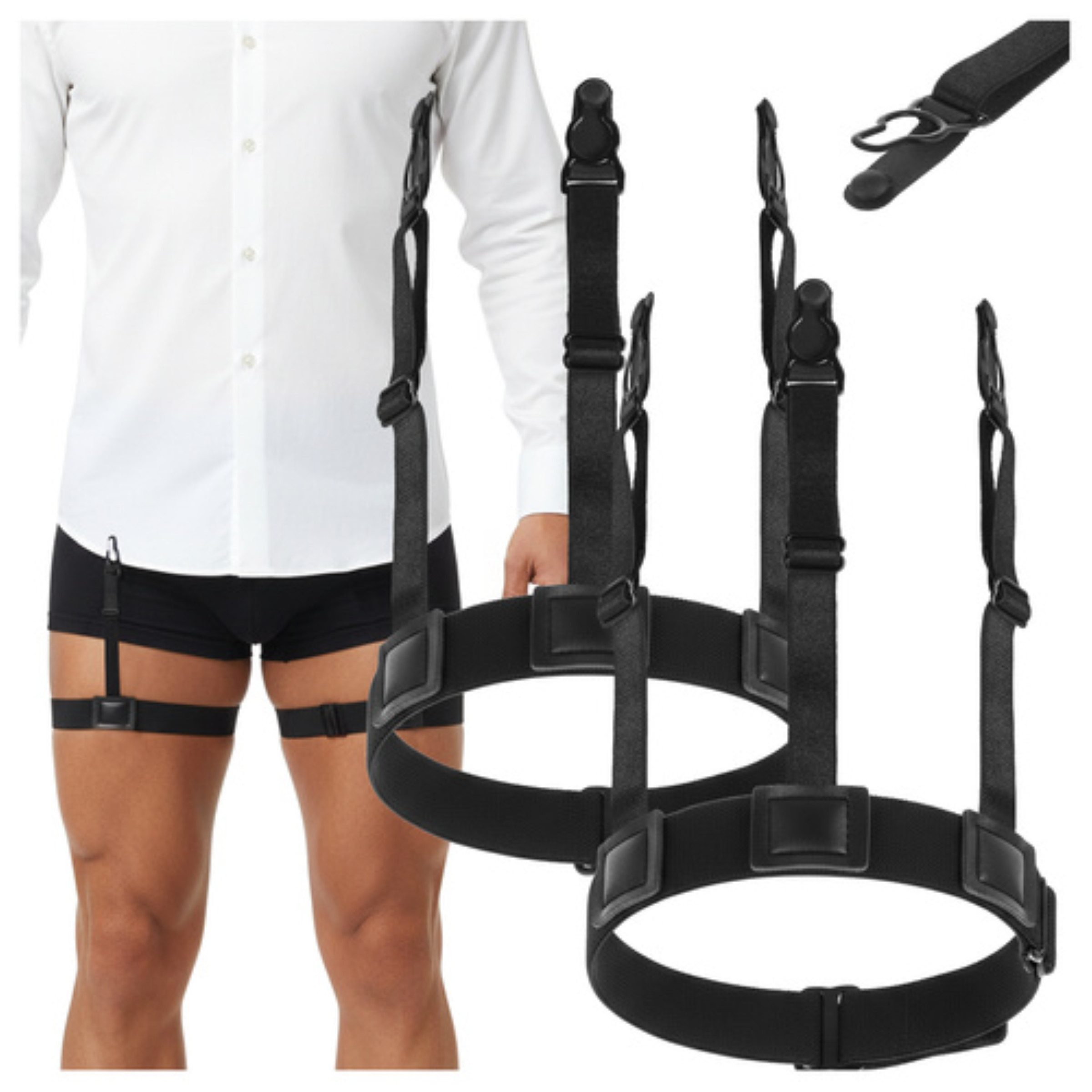Ruhhy Hosenträger Hemdhalter Herren verstellbar Shirt Stays rutschfest schwarz (Hemdhalter Set elastisch verstellbar Shirt Stays Herren, Hemdhalter Set Herren verstellbar Shirt Stays schwarz 2 Stück) Hemdhalter Herren verstellbar rutschfest Shirt Stays schwarz
