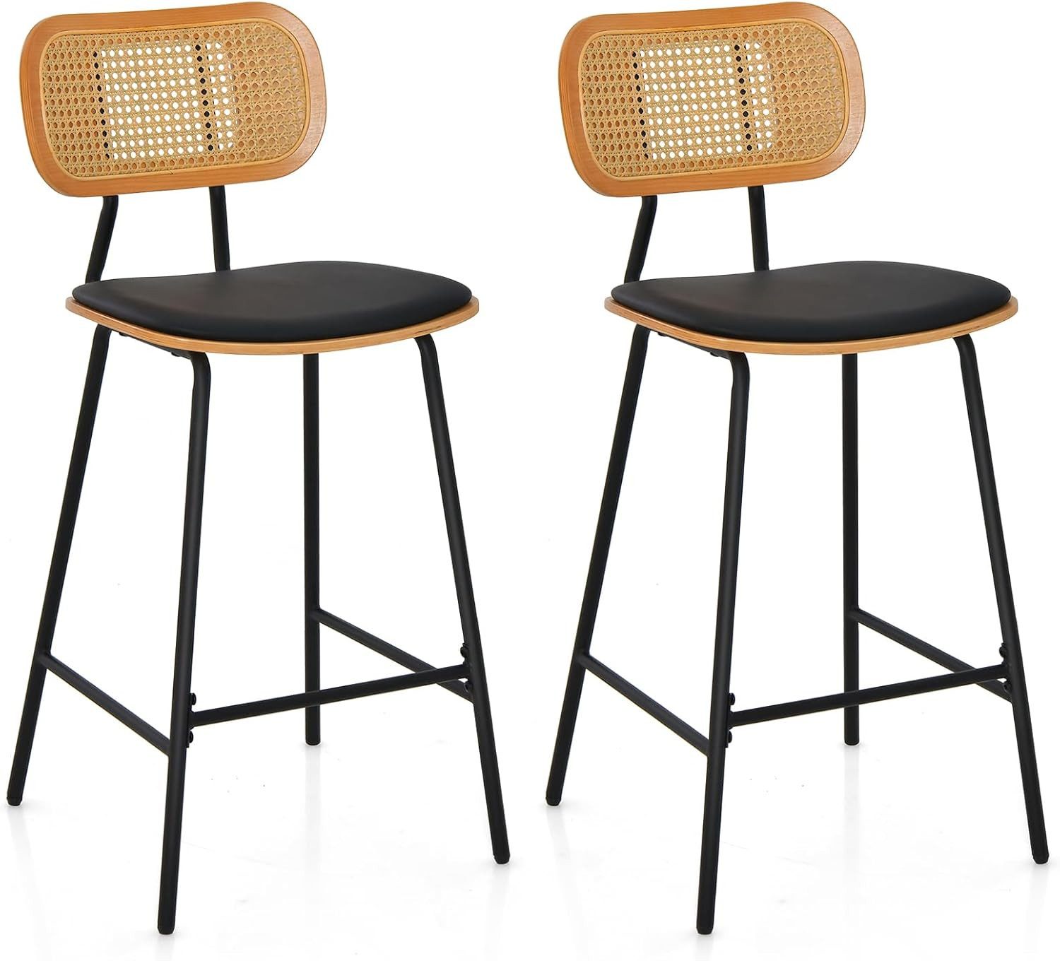 COSTWAY Barhocker, Barstuhl mit Rattan Rückenlehne, Tresenhocker mit Fußstütze