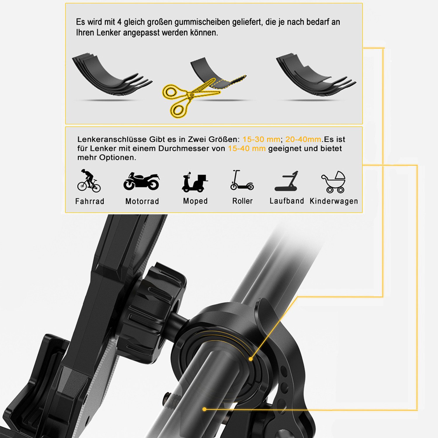 TUWENA Mobile Phone Holder for Motorcycle and Bicycle, 360° Rotation, Compatible with iPhone and Samsung Smartphones (up to 7 inches, for iPhone, Samsung, Huawei, and Xiaomi series phones, 360° Adjustable)