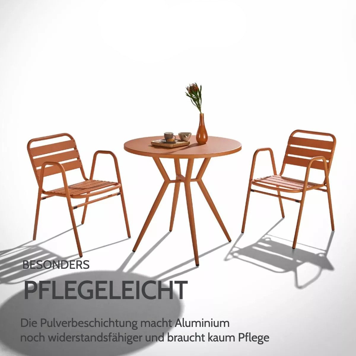 Liadomo Gartentisch Lesina, runder Bistrotisch, Balkontisch, Outdoor-Esstisch Ø 80 cm (robuster Alu-Tisch für Terrasse & Balkon, 1 Tisch), Outdoor-Tisch in Orange, rund