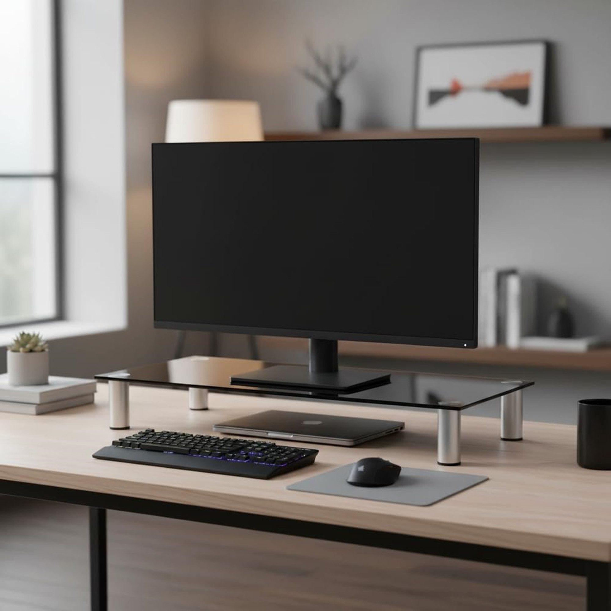 Mucola TV-Rack Monitorerhöhung Schreibtischaufsatz Monitorständer TV Glasaufsatz (Stück, Monitorerhöhung), Robust und stabil – Bild 4 von 5