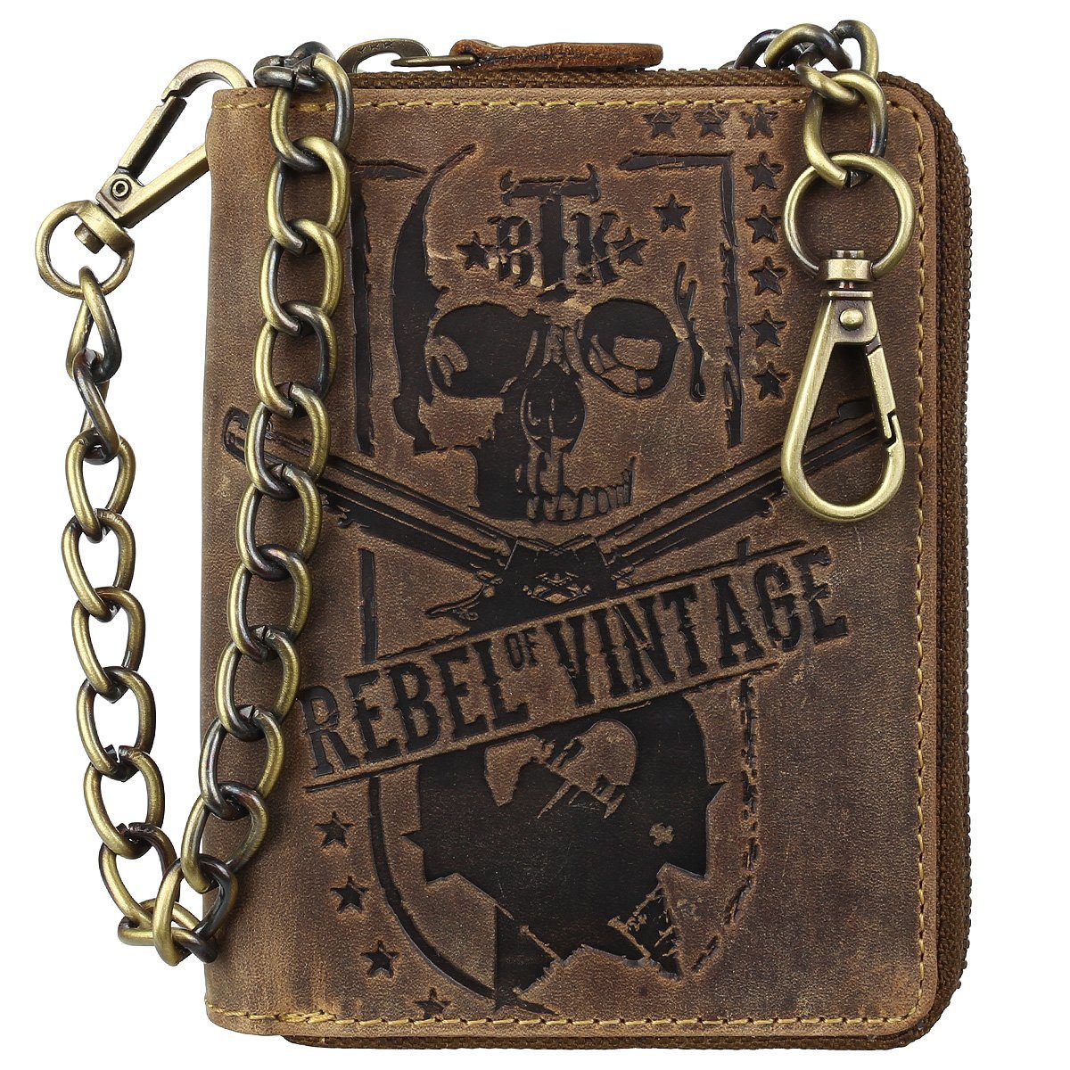 Kette mit Reißverschluss Geldbörse Leder Schutz, RFID Bikerbörse 45cm Totenkopf Skull Kette, Greenburry Karabiner Motiv, mit Geldbörse Portemonnaie