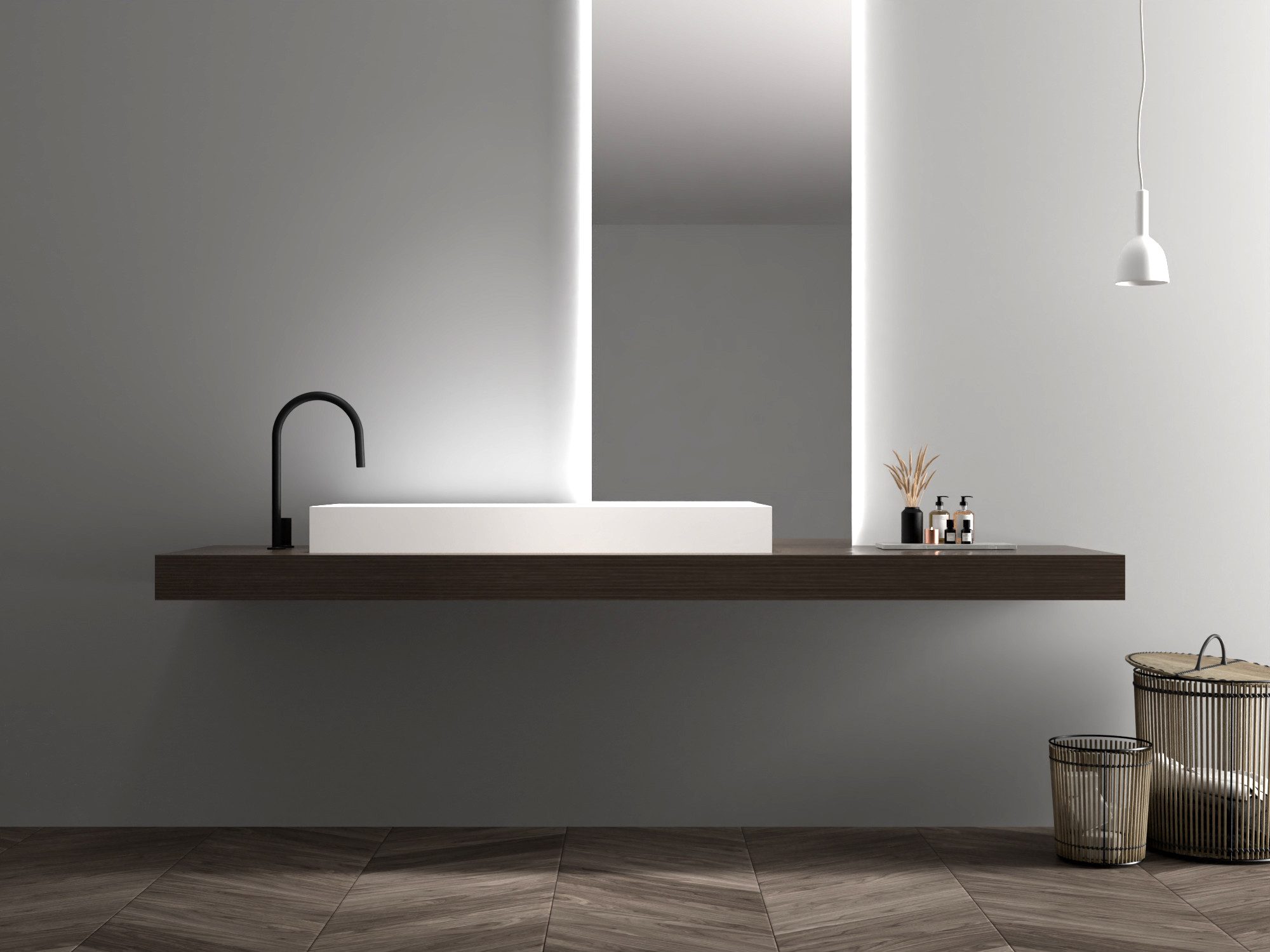Bernstein Waschtisch TWG211 120cm Weiß matt, Wandwaschbecken 120cm Mineralguss für 2 Armaturen
