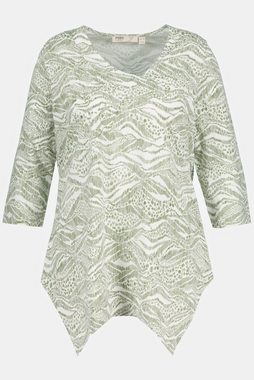Ulla Popken Longshirt Shirt Zipfelsaum V-Ausschnitt 3/4-Arm Biobaumwolle