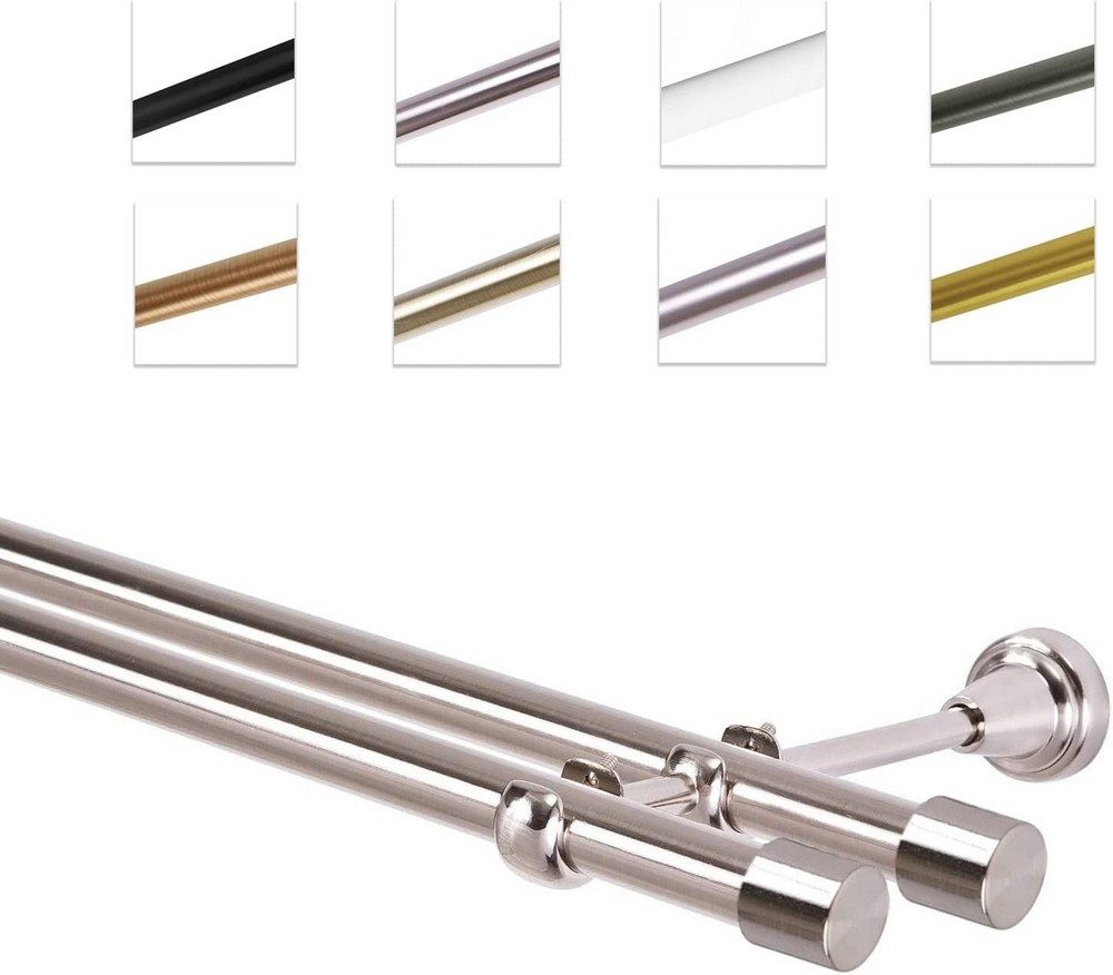 MDEKOR Gardinenstange Vorhangstange 19mm, 2-läufig, 2-läufig Wandmontage, 120 cm Edelstahl