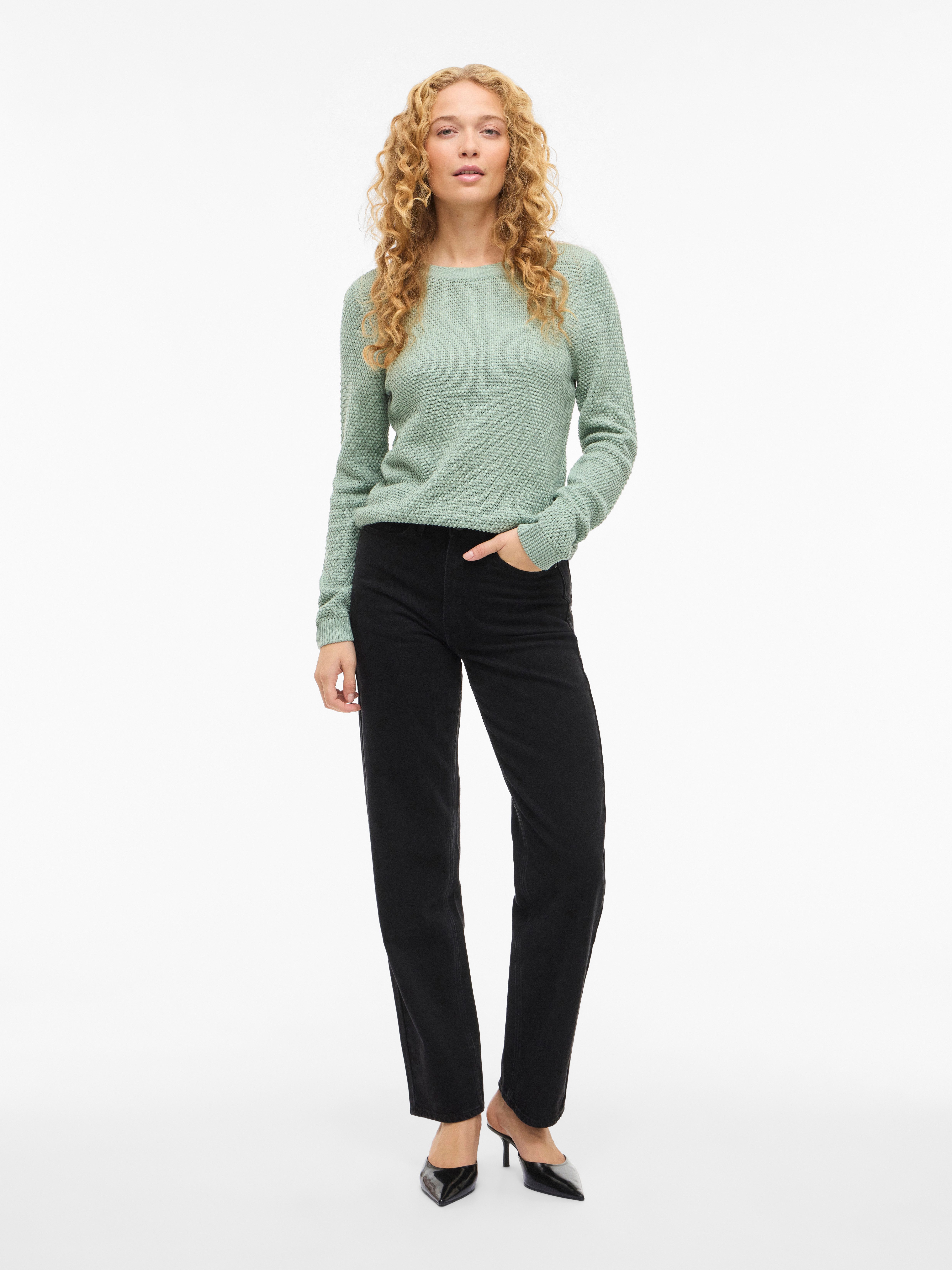 Vila Rundhalspullover VIDALO O-NECK L/S KNIT TOP- NOOS Baumwolle, regular fit