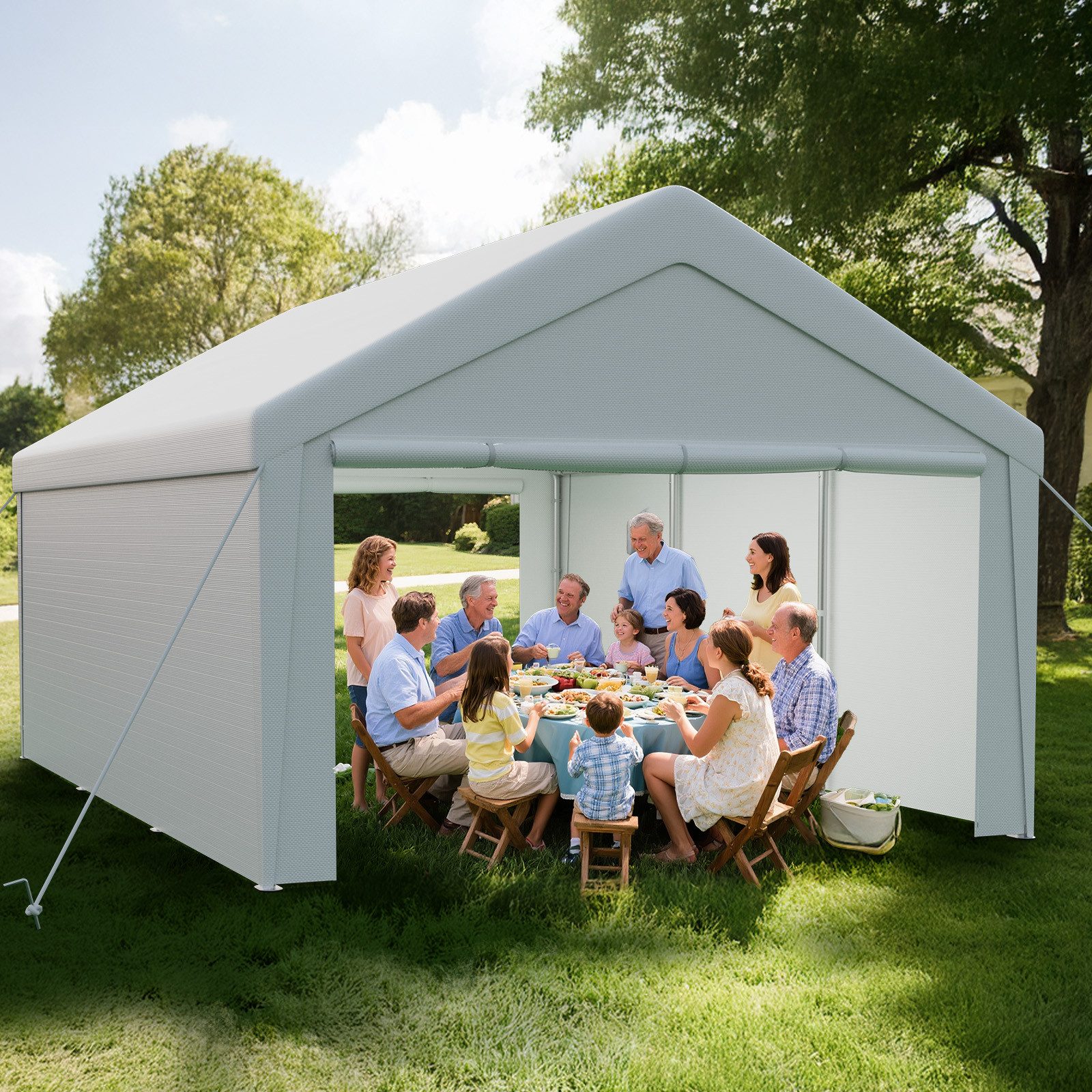 Ferghana Pavillon 4x6m Partyzelt,Carport Zeltgarage,Garagenzelt,Wasserdichtes UV, mit 4 Seitenteilen, 200g/m² PE-Dach, verzinkt, abnehmbare Seitenwände