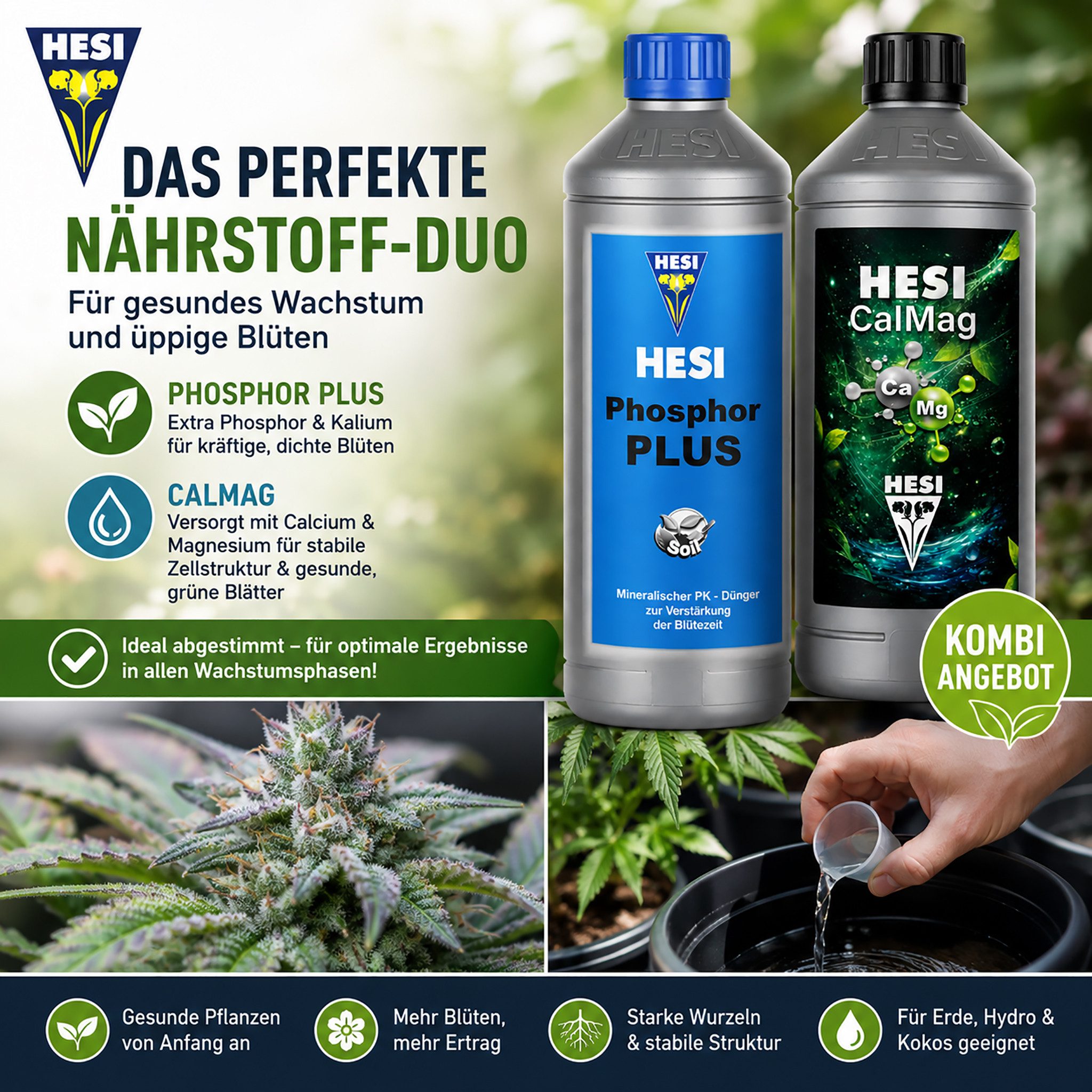 HESI Spezialdünger 1 Liter HESI Phosphor Plus + 1 Liter HESI CalMag, Grow Dünger Kombi, Kombiangebot, Blütenpracht Blütenelixier Zellwandstärkung – Bild 5 von 5