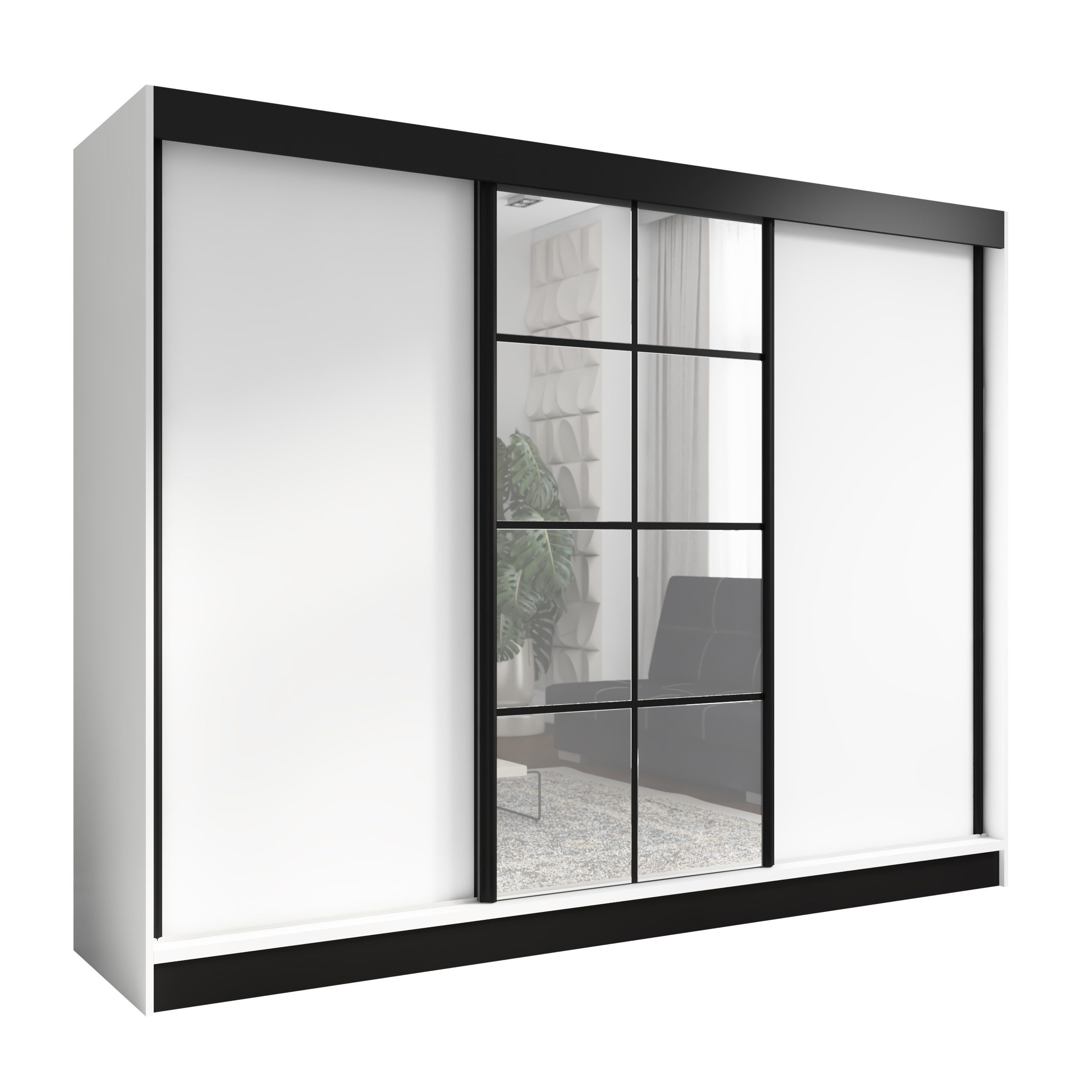 A&J MöbelLand GmbH Schwebetürenschrank ORAVELLE 3-türiger Kleiderschrank mit Spiegel, 4 Schubladen (TOP ANGEBOT! Geräumiger Schrank mit einer Breite von 200 cm und Spiegel, ideal zur Aufbewahrung von Kleidung und Accessoires. 4 Schubladen gratis und viel Stauraum. TOP PRODUKT! Wählen Sie das ideale Modell für Ihr Schlafzimmer!, Gratis 4 Schubladen – Katalogpreis der Schubladen 219 Euro) Breite: 200 cm, Höhe: 215 cm, Tiefe: 59,5 cm
