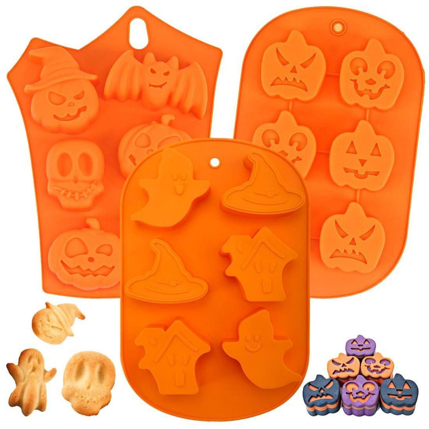 LuxusKollektion Silikonform Halloween Backform Silikon 3 Stück Kürbis Fledermaus
