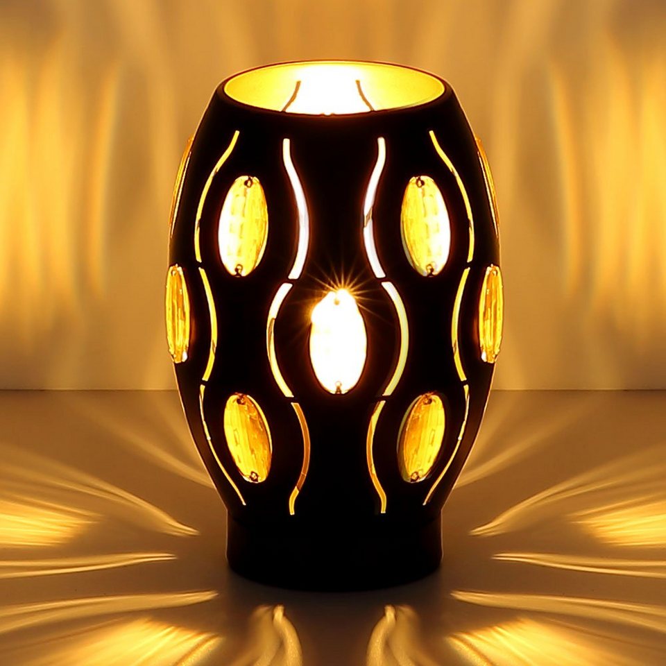 GOLD Kristall Leuchte inklusive, SCHWARZ Nacht Schlaf LED Tisch Zimmer Leuchtmittel Warmweiß, Wohn Tischleuchte, Beistell etc-shop
