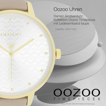 OOZOO Quarzuhr Oozoo Damen Armbanduhr Timepieces, Damenuhr rund, extra groß (ca. 48mm) Lederarmband, Fashion-Style