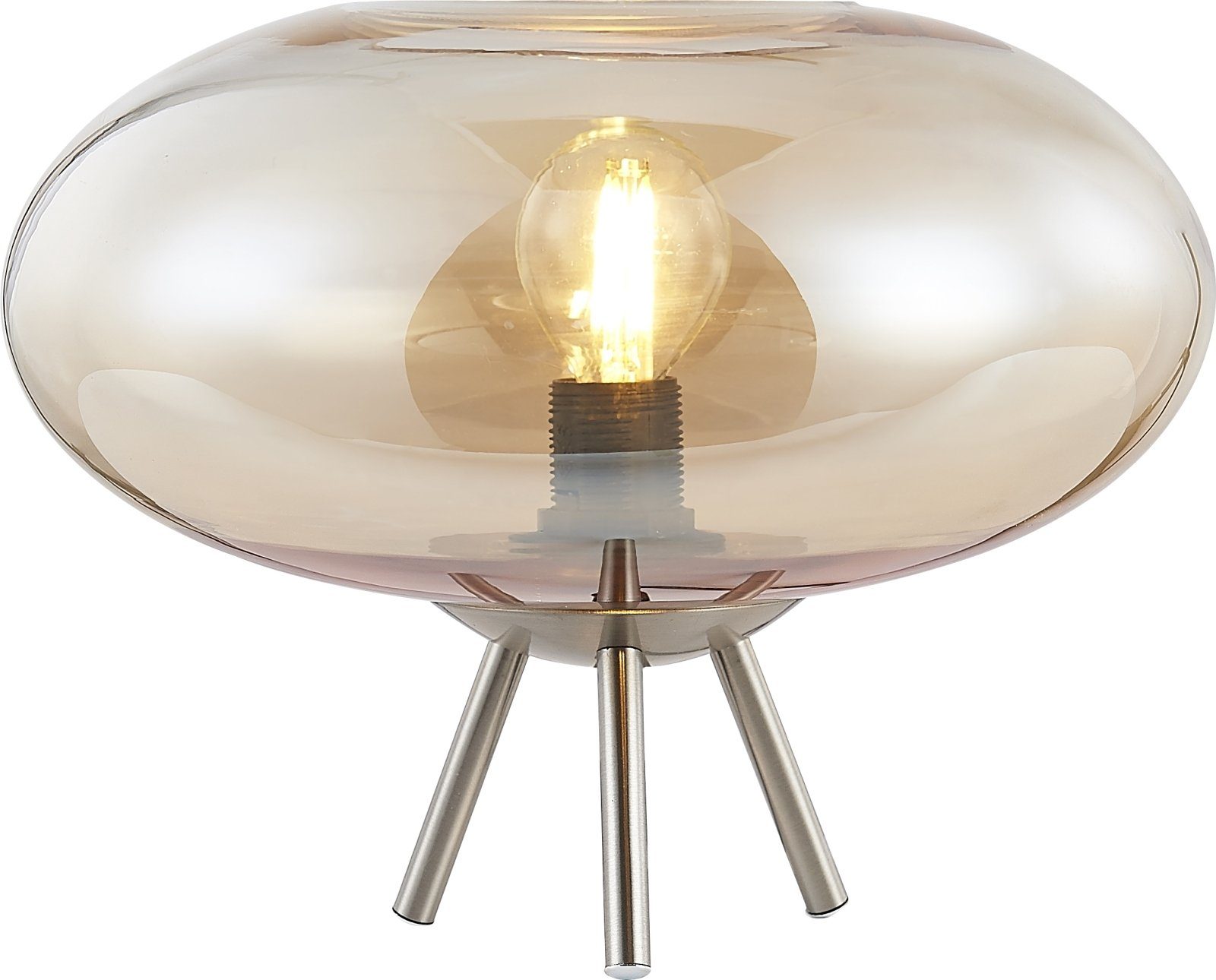Nino Leuchten Glas Metall Tischlampe Wohnzimmer Tischleuchte bmf-versand Dreibein Tischleuchte
