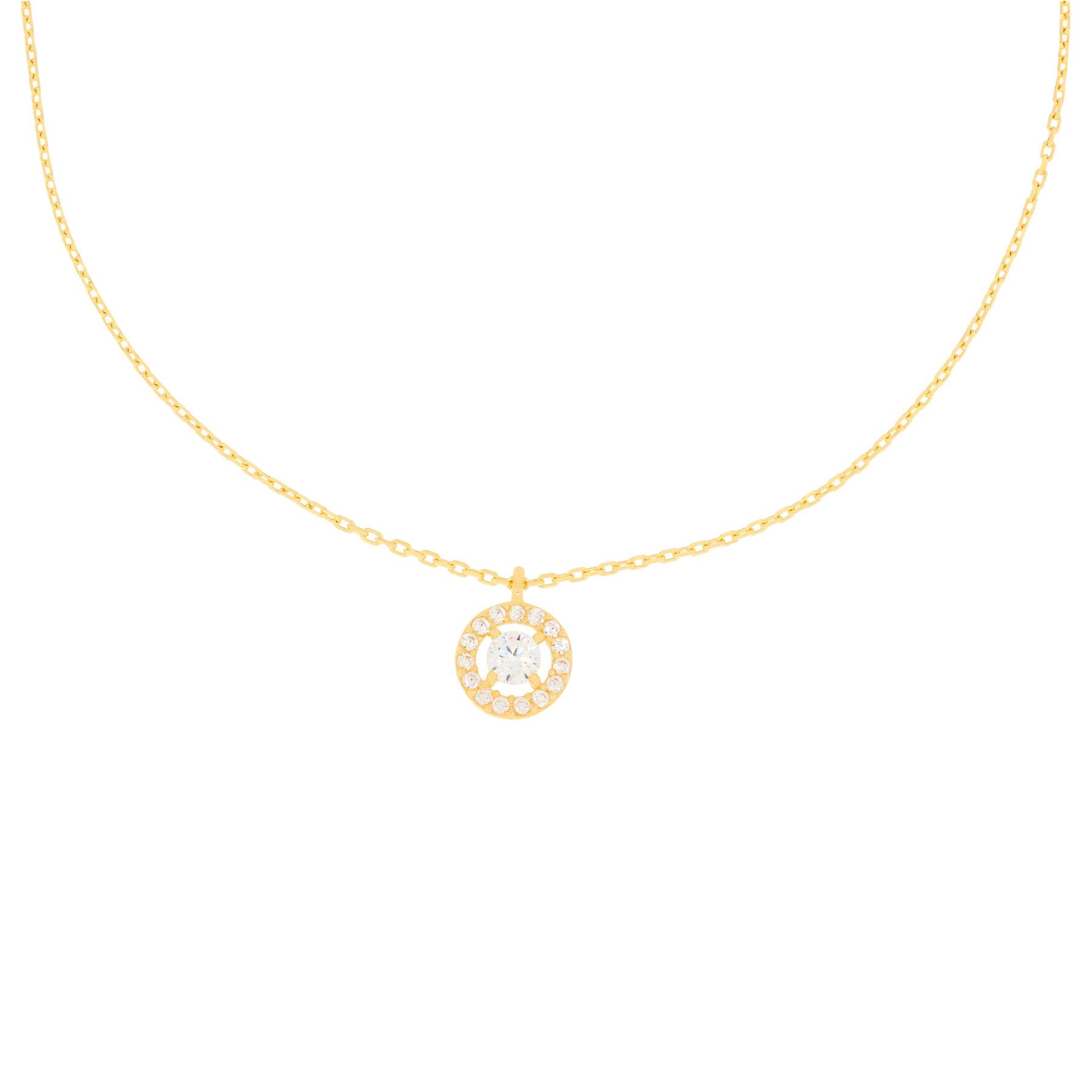 Stella-Jewellery Collier 585er Gelbgold Collierkette mit Solitaire Anhänger, Collierkette mit Zirkonia (Illusion)