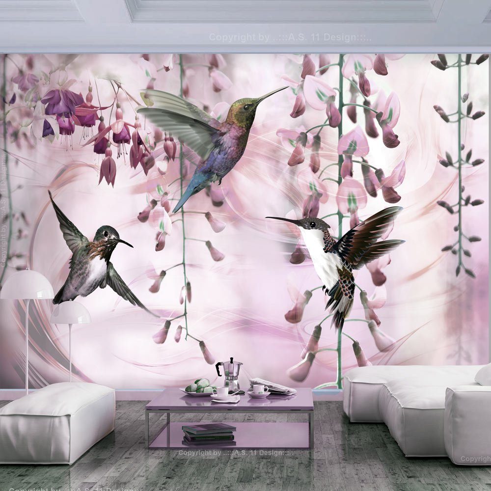 KUNSTLOFT Vliestapete Flying Hummingbirds (Pink) 1.47x1.05 m, matt, lichtbeständige Design Tapete