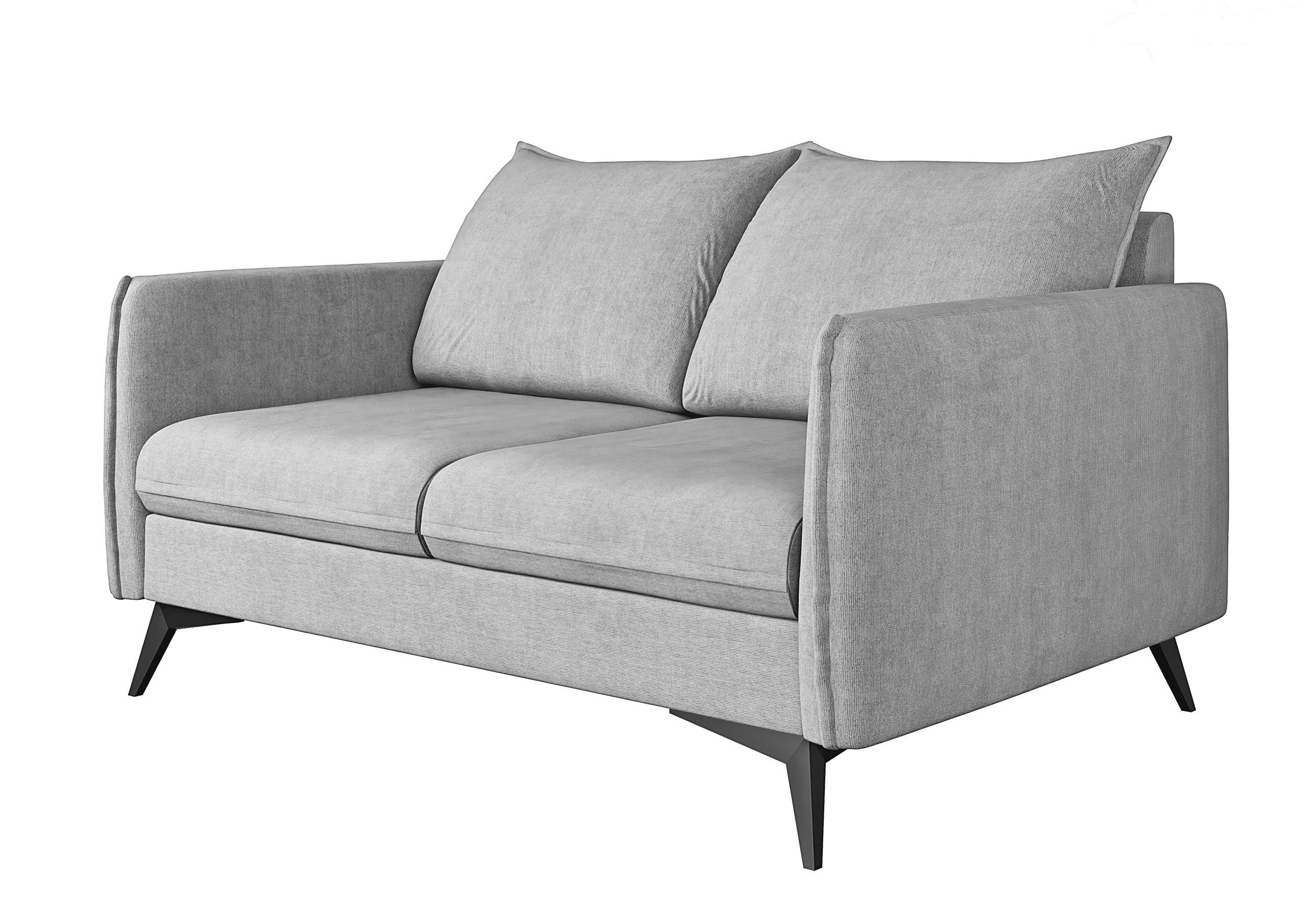 Füßen, mit Sofa Metall Modernes mit Silber Schwarz Wellenfederung S-Style 2-Sitzer Möbel Azalea