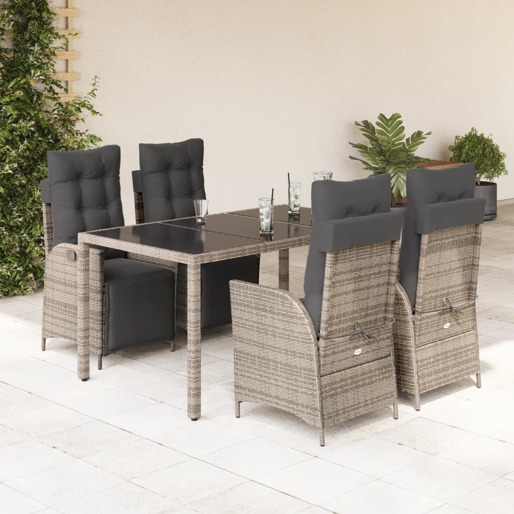 vidaXL Garten-Essgruppe 5-tlg. Garten-Essgruppe mit Kissen Grau Poly Rattan, (4-tlg)