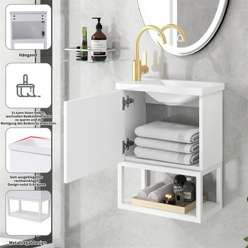 XDeer Waschbecken Badmöbel Waschbecken mit Waschtischunterschrank 40 cm, Einbauwaschtisch, wandmontiert weiß, Kleine Gästebadmöbel