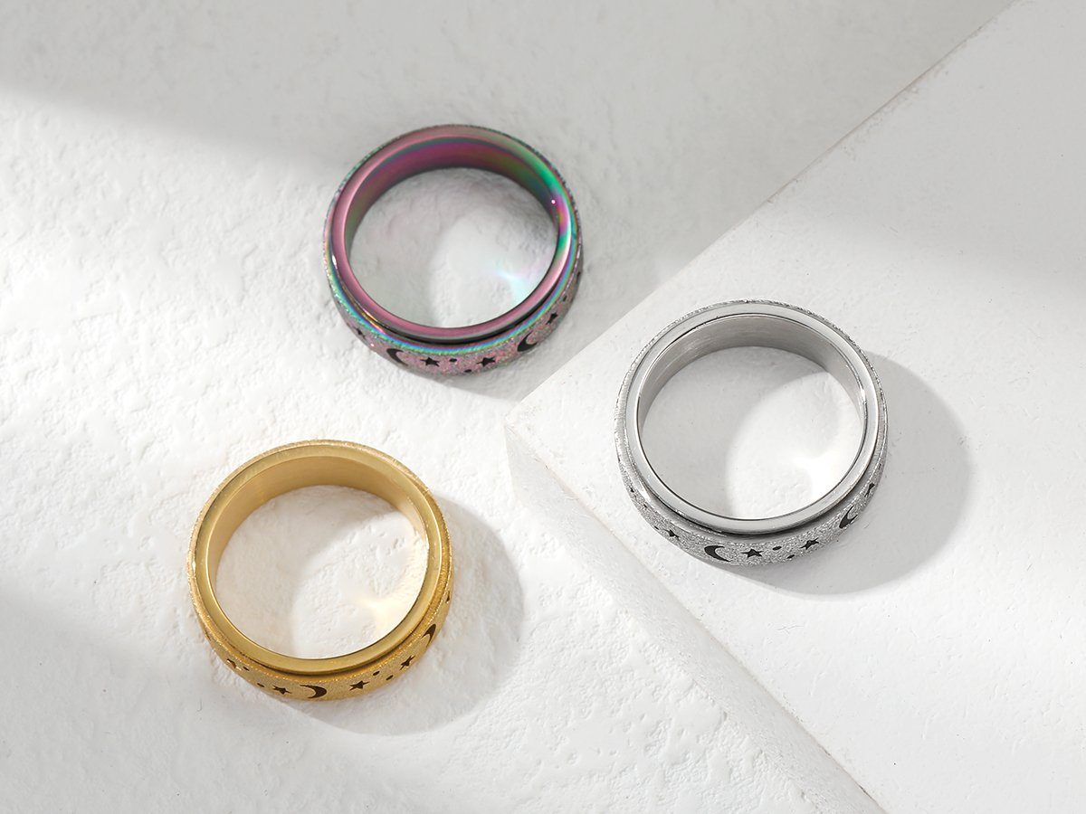 Eyecatcher Fingerring Anti Stress Fidget Ring Mond Sterne Anxiety Ring
