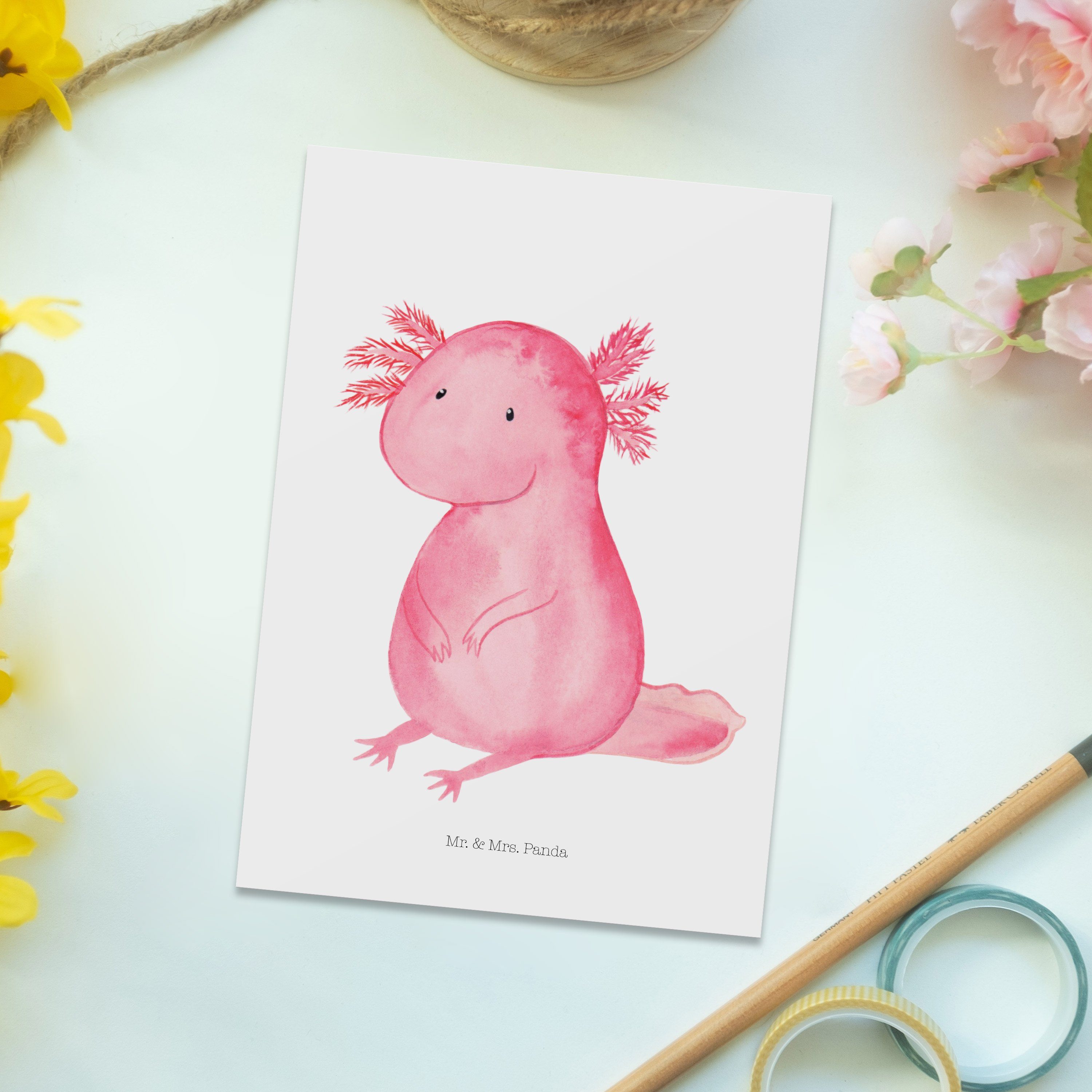 Mr. & Mrs. Weiß - Geschenk, Postkarte - Freundin, Panda Geburtstagskarte Axolotl Ansichtskarte