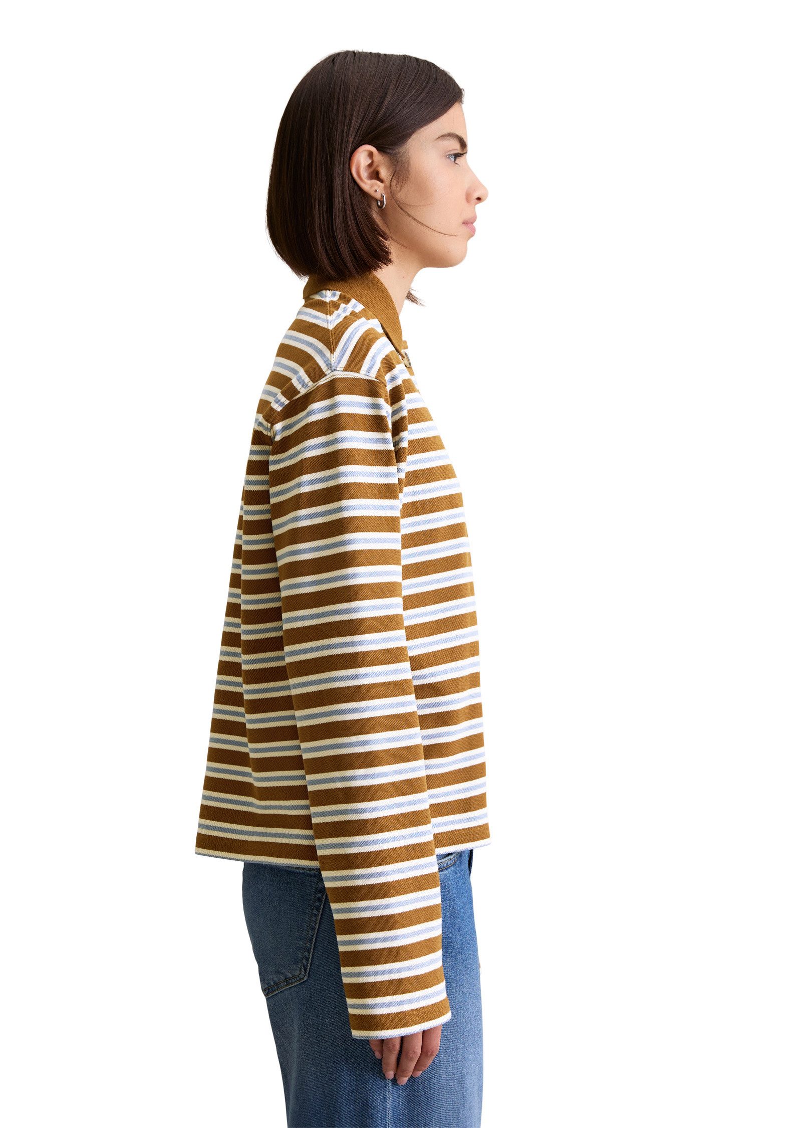 Marc O'Polo DENIM Langarm-Poloshirt aus gestreiftem Heavy Piqué-Jersey günstig online kaufen