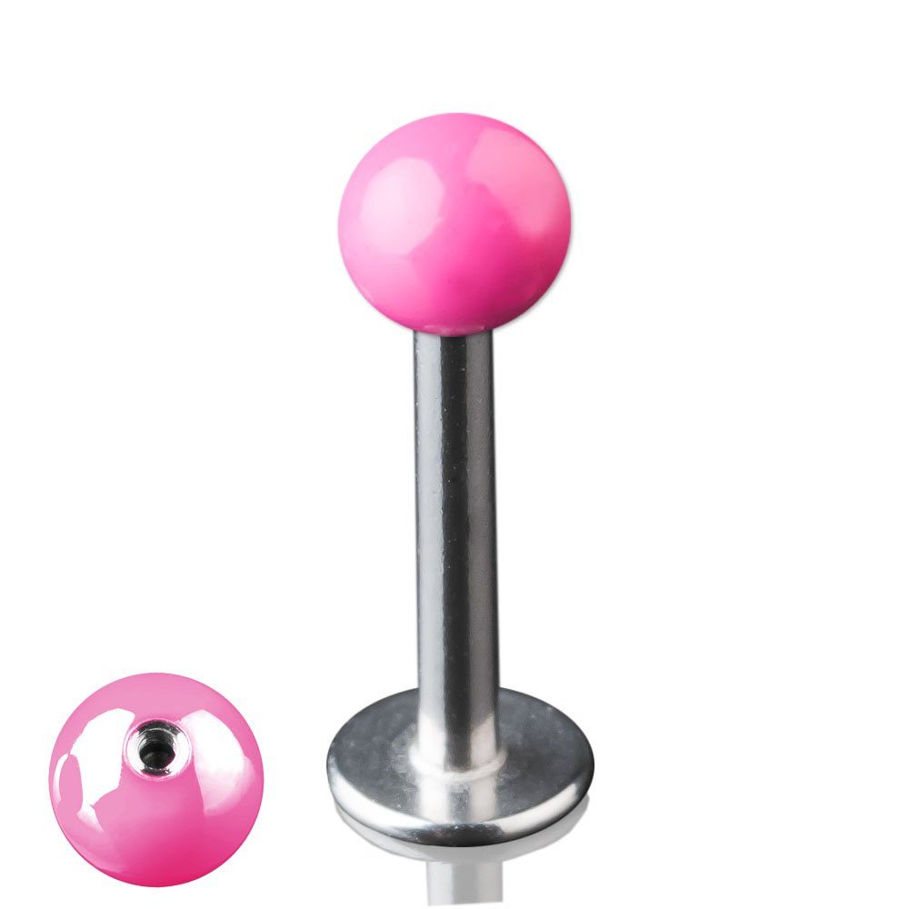 Stecker Pink Piercing 8mm emailliert, Labretstecker viva-adorno Piercing-Set 1,2 Lippen Stahlkugel x 316L Chirurgenstahl