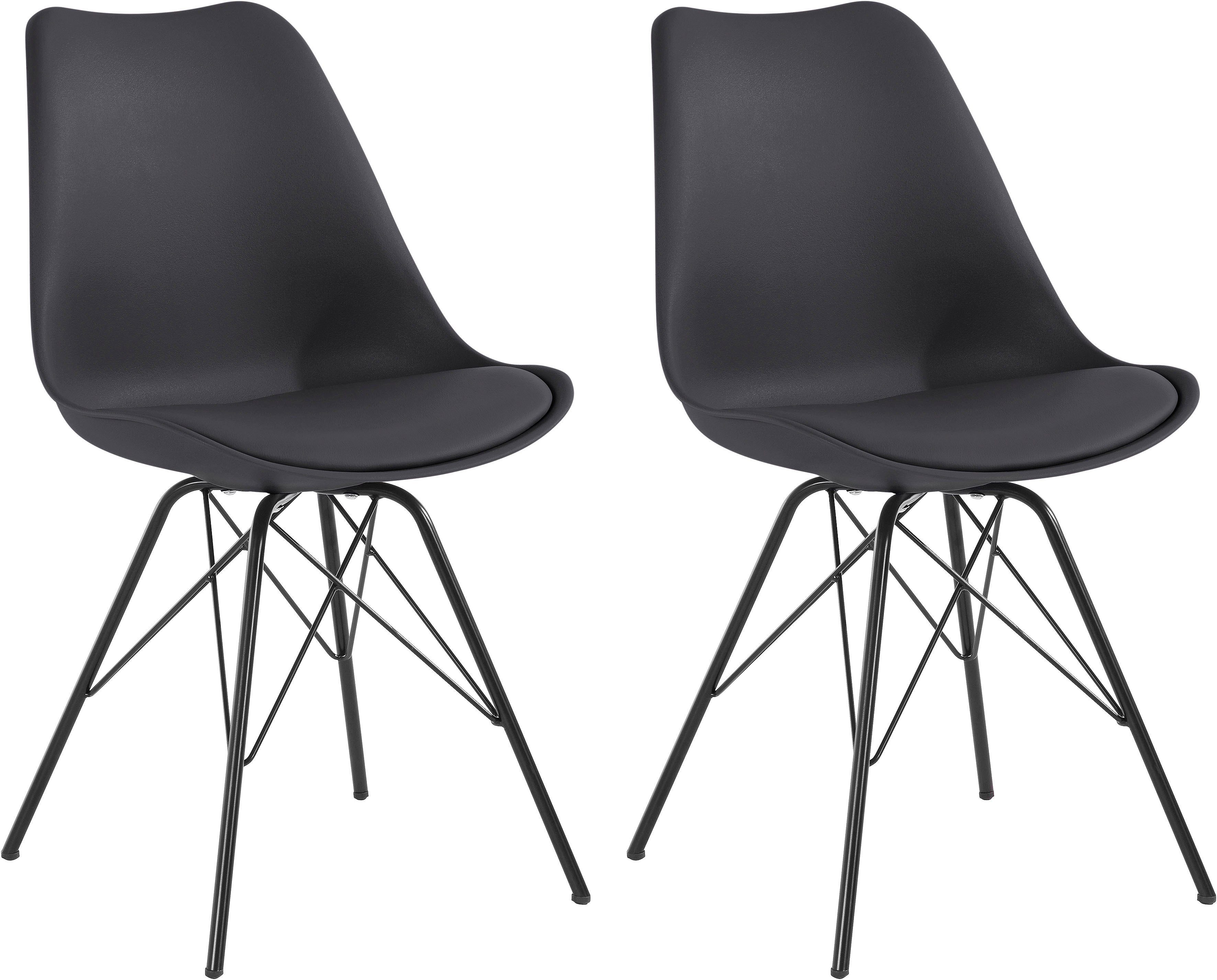 Homexperts 4-Fußstuhl schwarz mit in schwarz 2 Sitzschale St), (Set, 01 | Kunstleder Sitzkissen Ursel