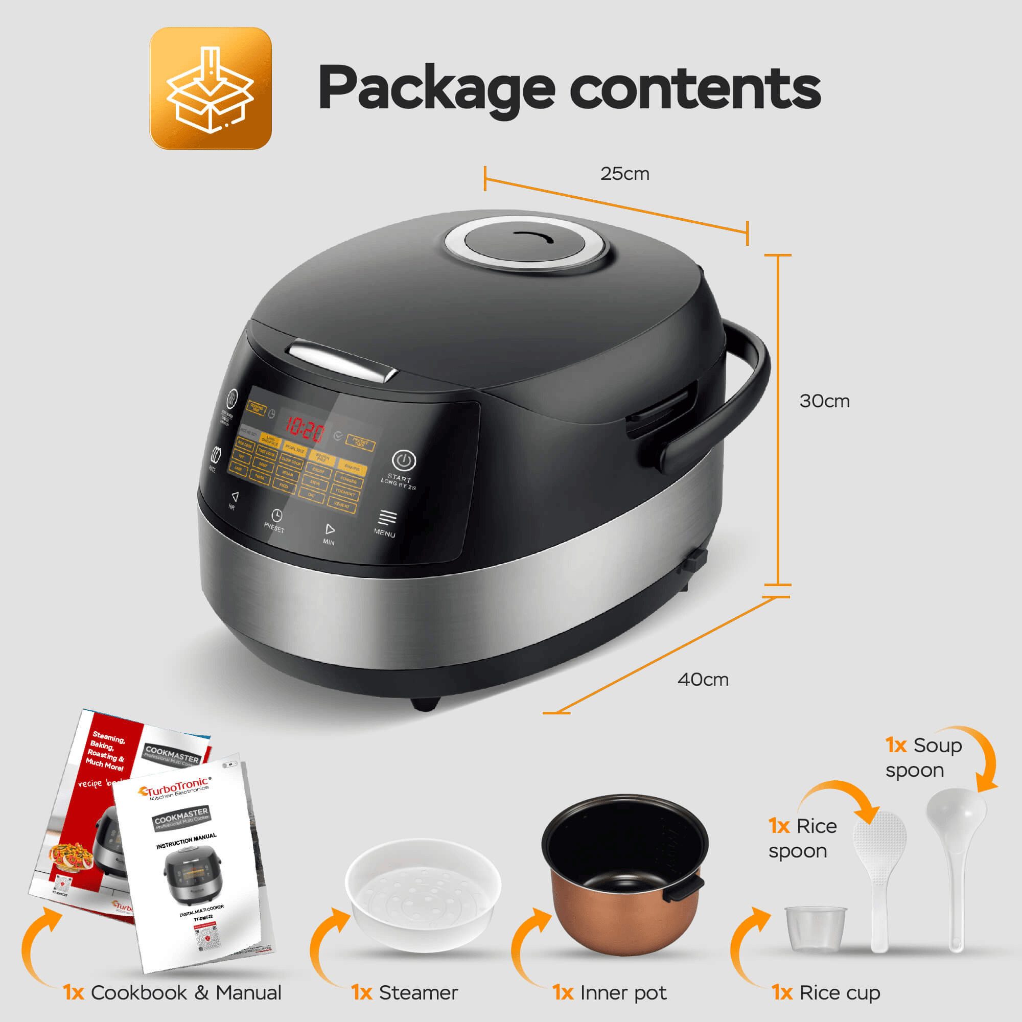 TurboTronic by Z-Line Multikocher CookMaster, 860 W, 5 l Schüssel, Praktischer Schnellkochtopf mit 15 Programmen
