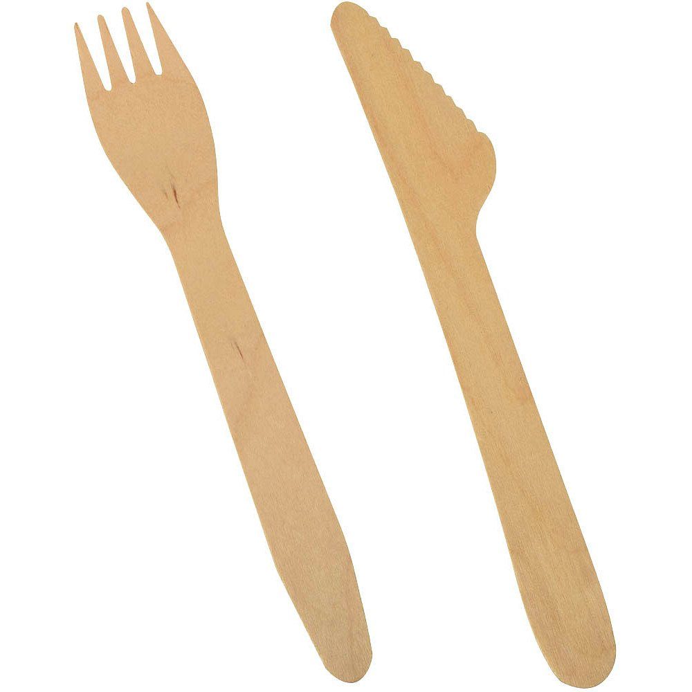 PAPSTAR Einwegbesteck-Set 250 Ножи & 250 Gabel Holzbesteck "pure" 16,5 cm (500-tlg), 250 Personen, Birkenholz