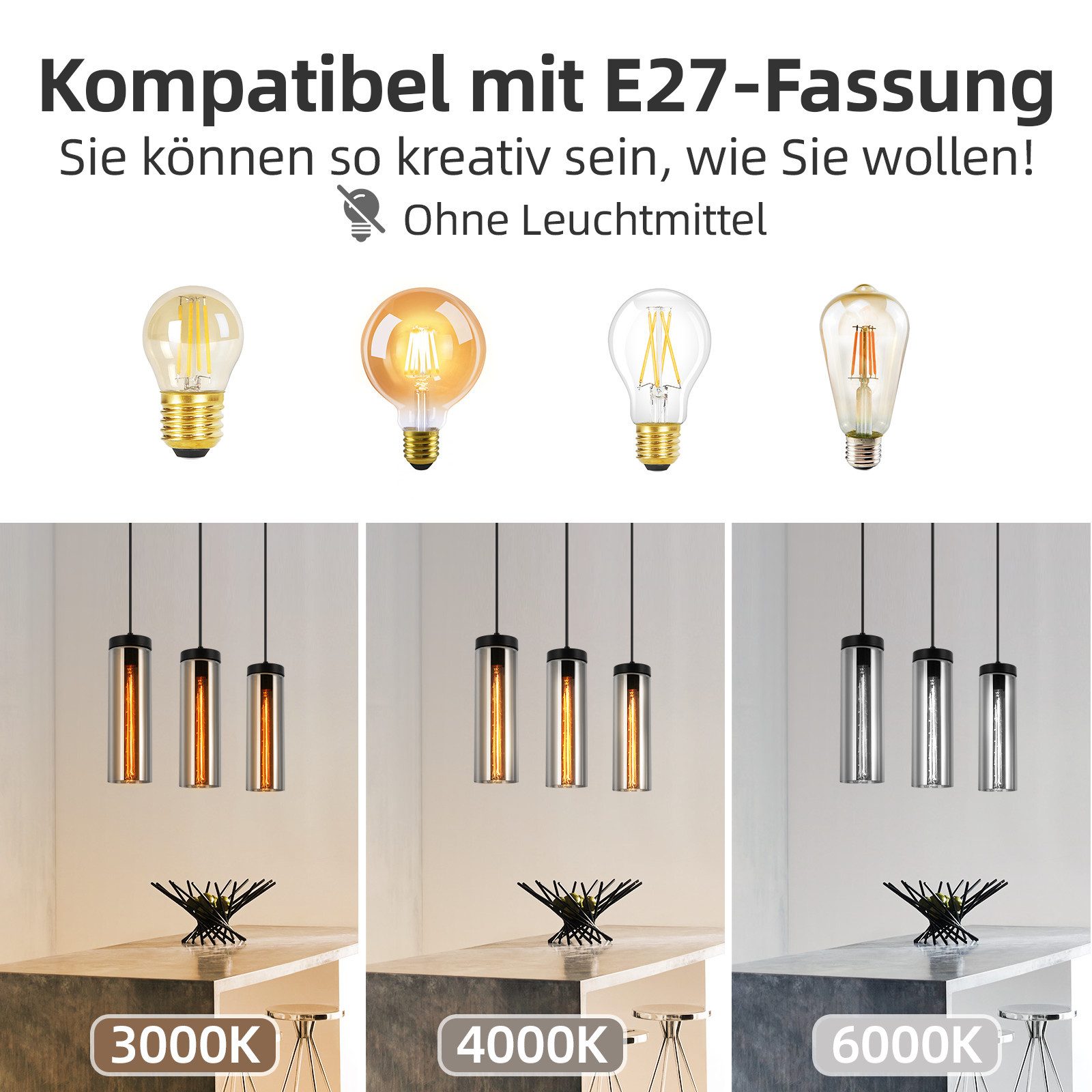 Nettlife Pendelleuchte Esstisch Mattschwarz Retro Glas günstig online kaufen
