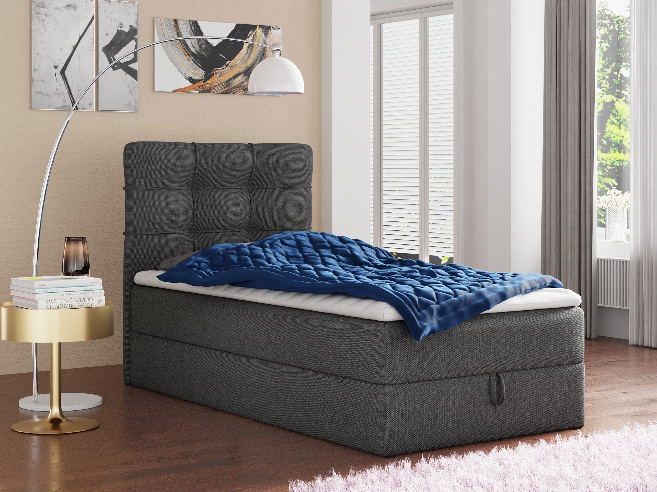 Sofnet Boxbett Best Mini (mit Bettkasten, Bonell-Matratze und Topper), Einzelbett, Polsterbett mit Kopfteil, Boxspringbett, Kinderbett