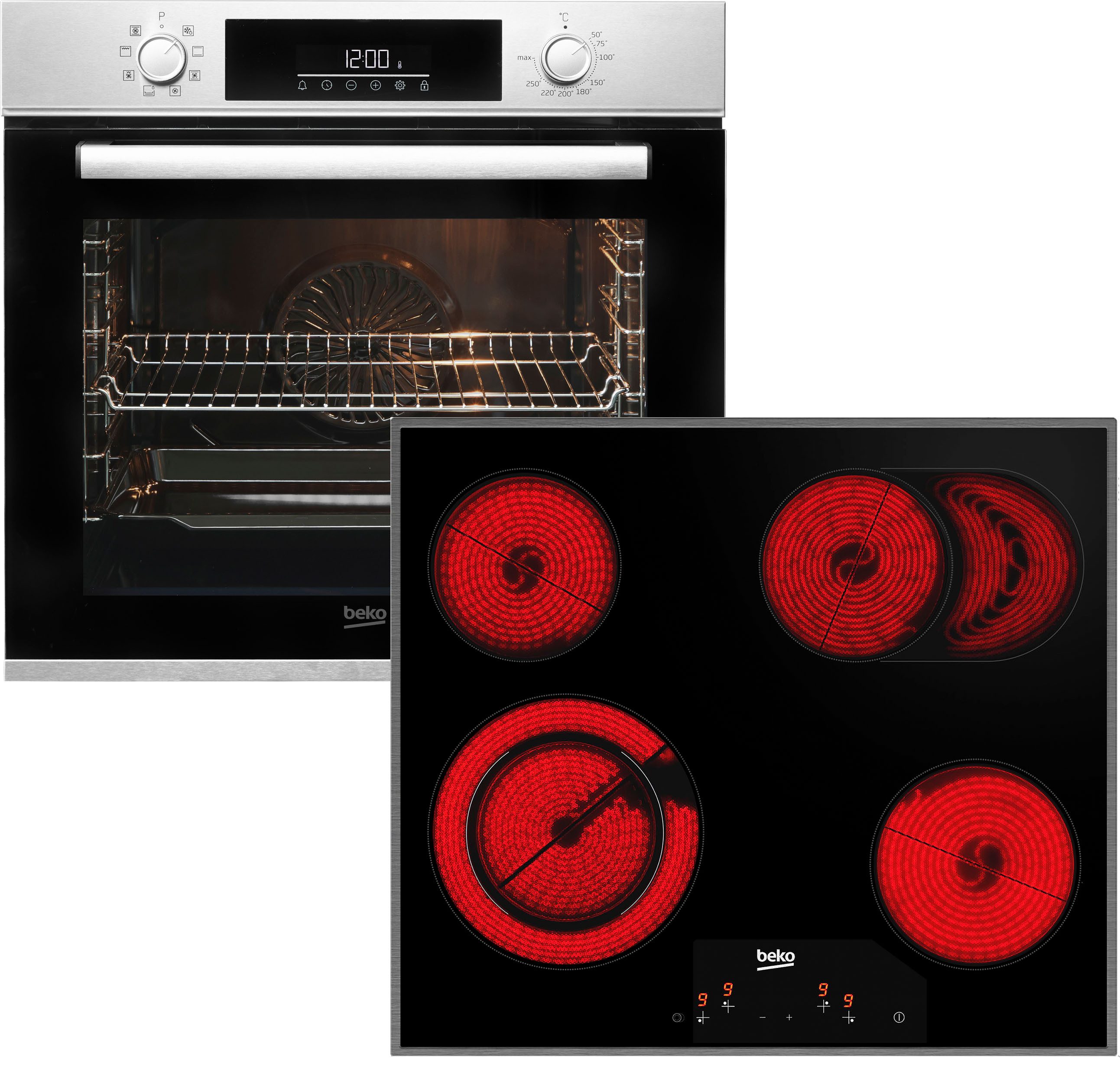 BEKO Backofen-Set BBSM12320X, mit Teleskopauszug nachrüstbar, Hydrolyse, Gleichmäßige Heißluft für perfekte Ergebnisse dank Aeroperfect