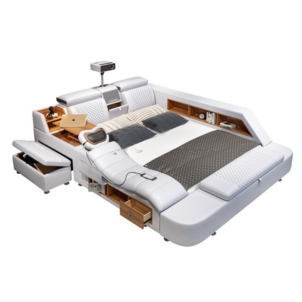 Xlmoebel Multimediabett Multifunktionales Bett im modernen Stil aus Holz in Weiß (2-tlg), Made in Europa