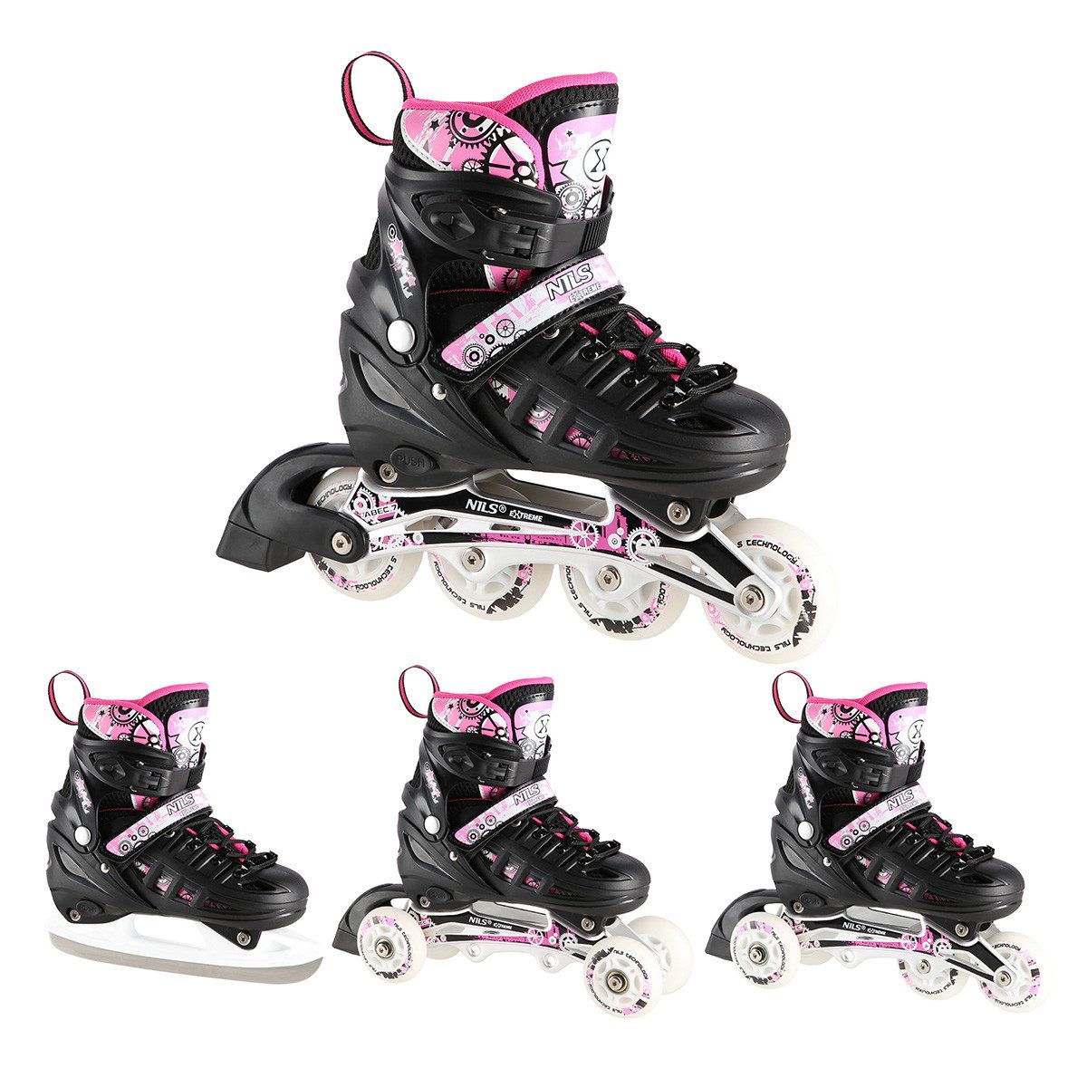 Inlineskates 4-IN-1 Inliner Schlittschuhe Rollschuhe Eishockey mit LED