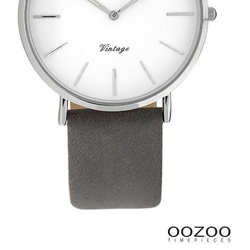 OOZOO Quarzuhr Oozoo Damen Armbanduhr OOZOO Vintage, Damenuhr rund, mittel (ca. 32mm) Lederarmband, Fashion-Style