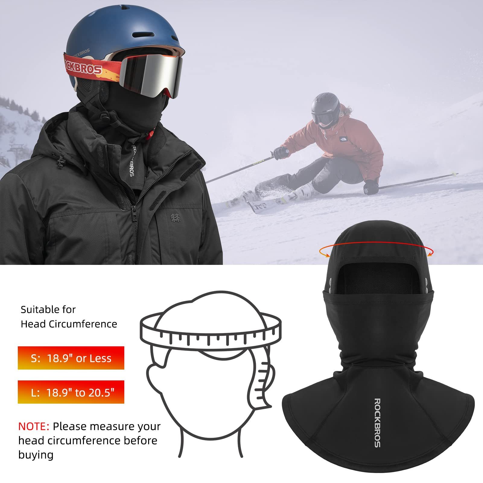 ROCKBROS Sturmhaube Winter Balaclava Radsport Sturmmaske Winddicht Atmungsaktiv brillöcher
