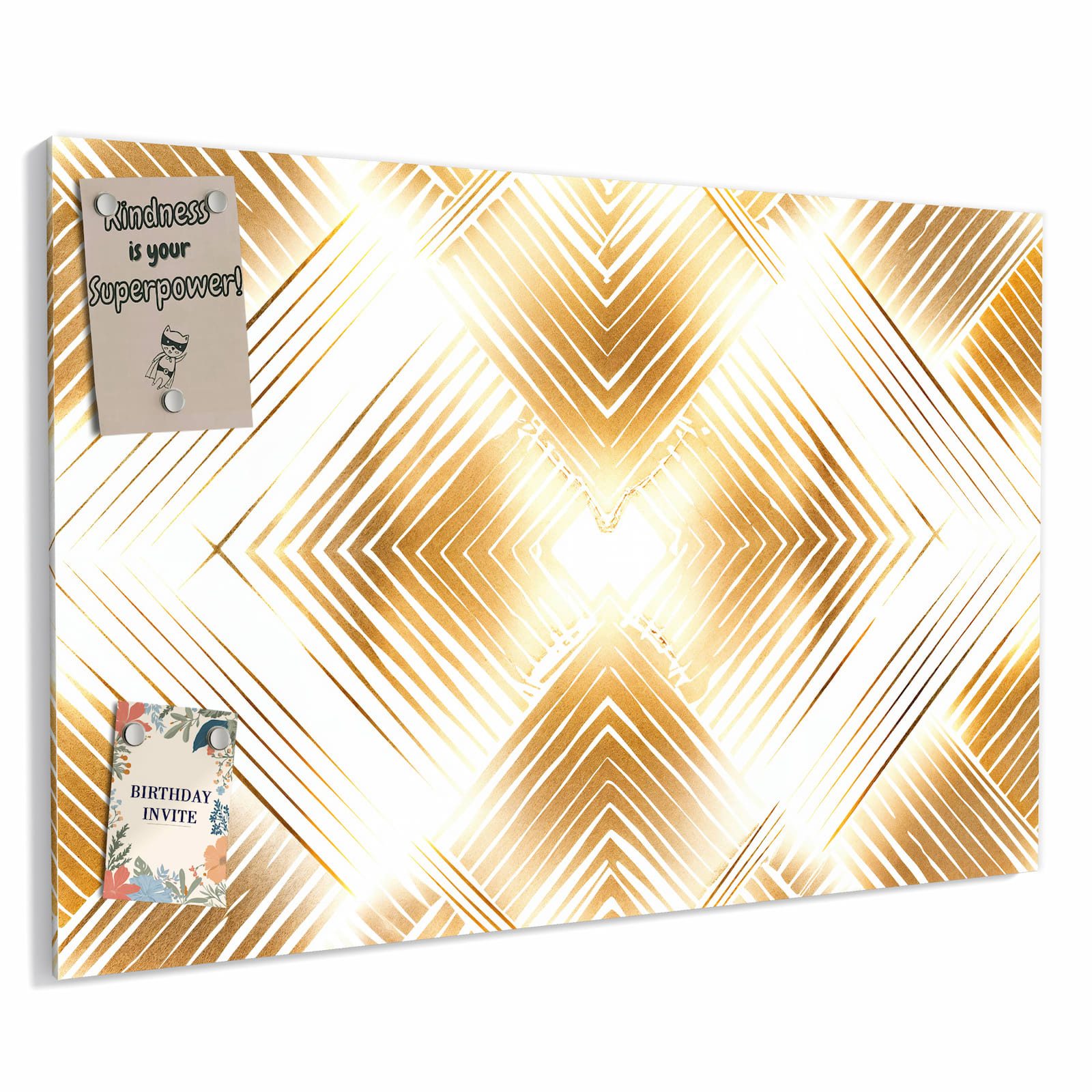 Primedeco Magnettafel Goldenes Rautenmuster – Magnetwand & Memoboard aus Metall, (Komplett-Set, 1-tlg., Inklusive 4 Magnete und 2 Boardmarker (weiß & schwarz), magnetisch & beschreibbar