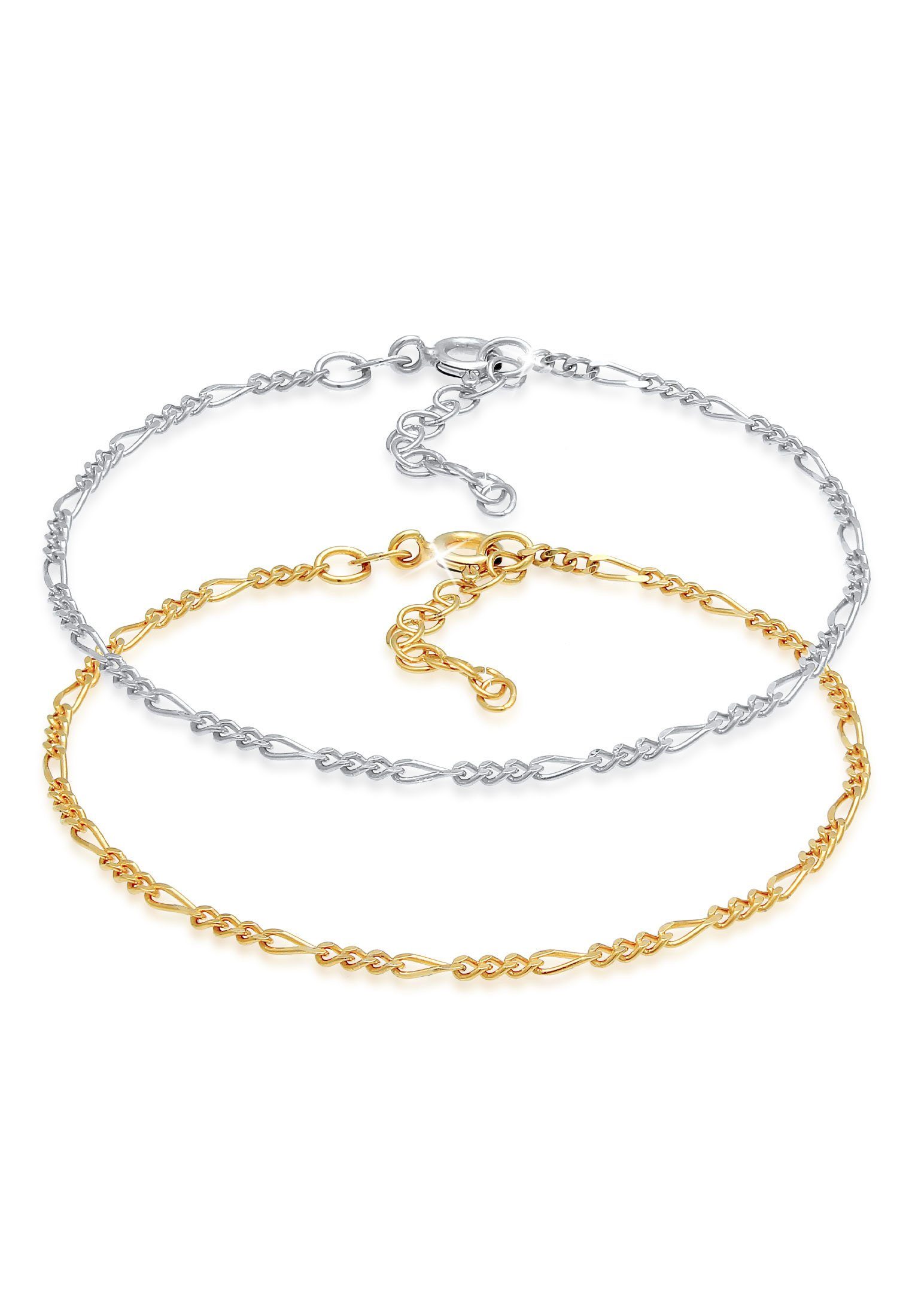 Elli Armband Set Figaro Basic Bi-Color 2er Set 925 Sterling Silber, Figaro