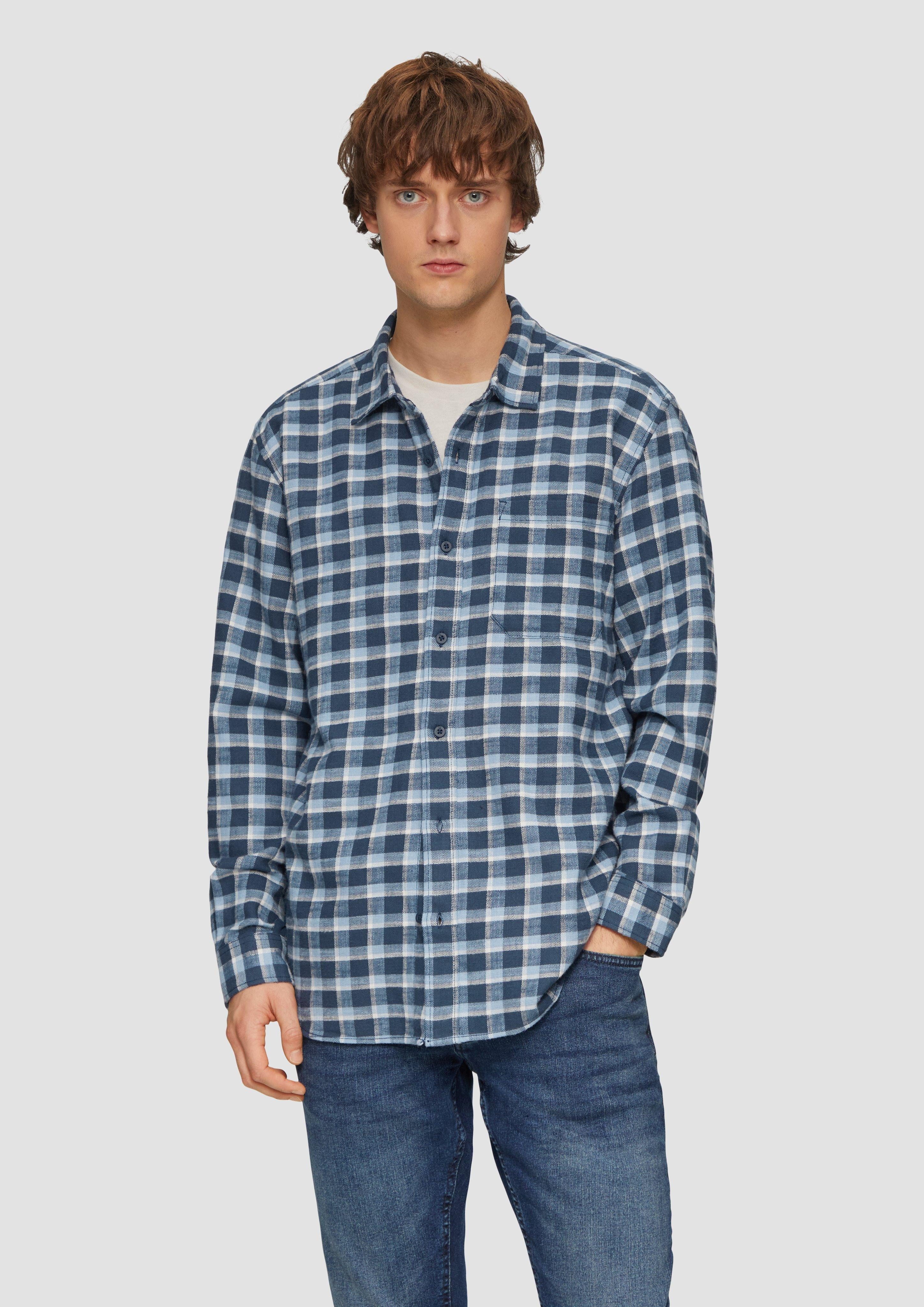 Langarmhemd Regular Fit: Flanellhemd mit aufgesetzter Tasche