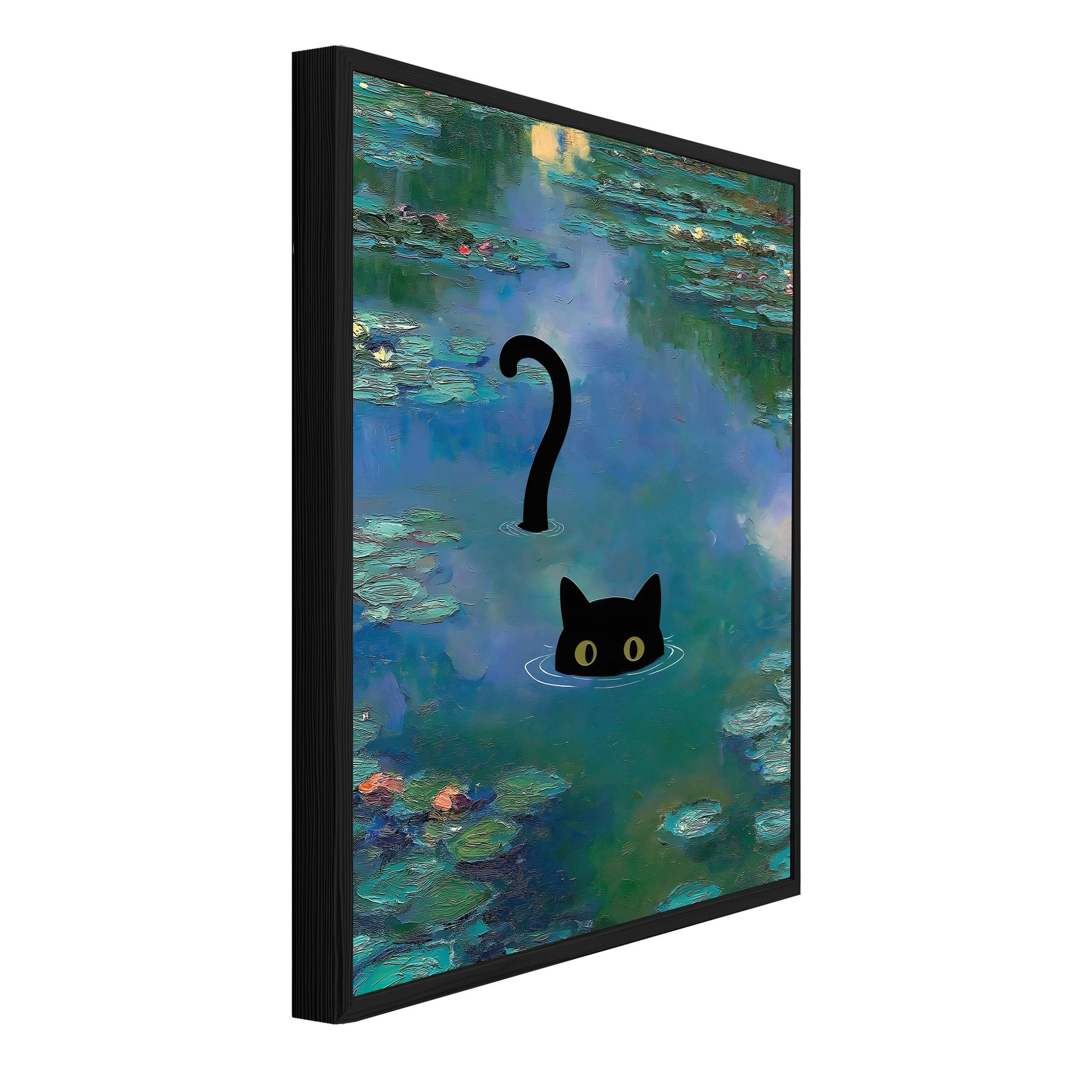 Wallarena Wandbild Katze Lilien Monet Struktur Bilder Wohnzimmer Schlafzimmer Wandbild, Katze, Lilien, Monet (Wandbild, 1 St), Bilder mit Rahmen Wohnzimmer Schlafzimmer Wandbild Wanddeko 30x40 cm
