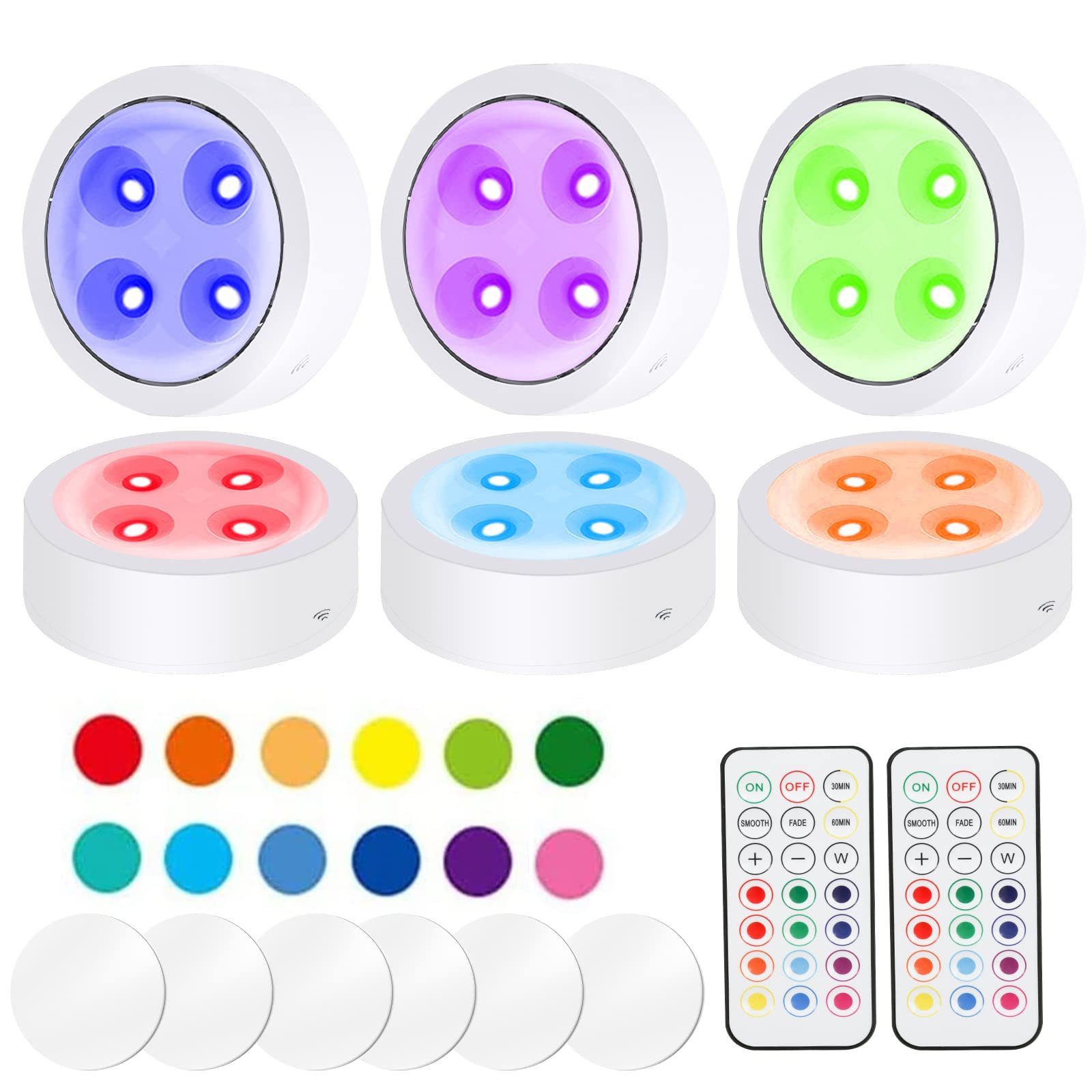 Sunicol LED Unterbauleuchte RGB Batterielampe, Dimmbar 13 Fernsteuerung, Spot, Küche Touch Glasboden Weiß Farben, Schrank Vitrinenbeleuchtung Nachtlicht mit Sensor