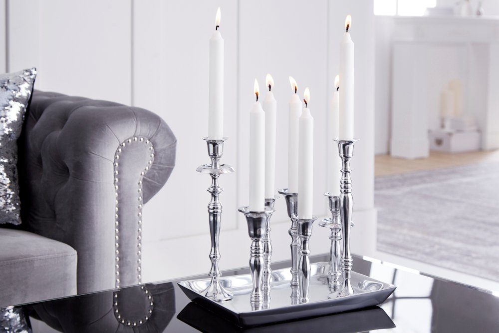 riess-ambiente Kerzenständer MODERN BAROCK 26cm silber, Metall · Kerzenhalter · Deko · Barock-Design